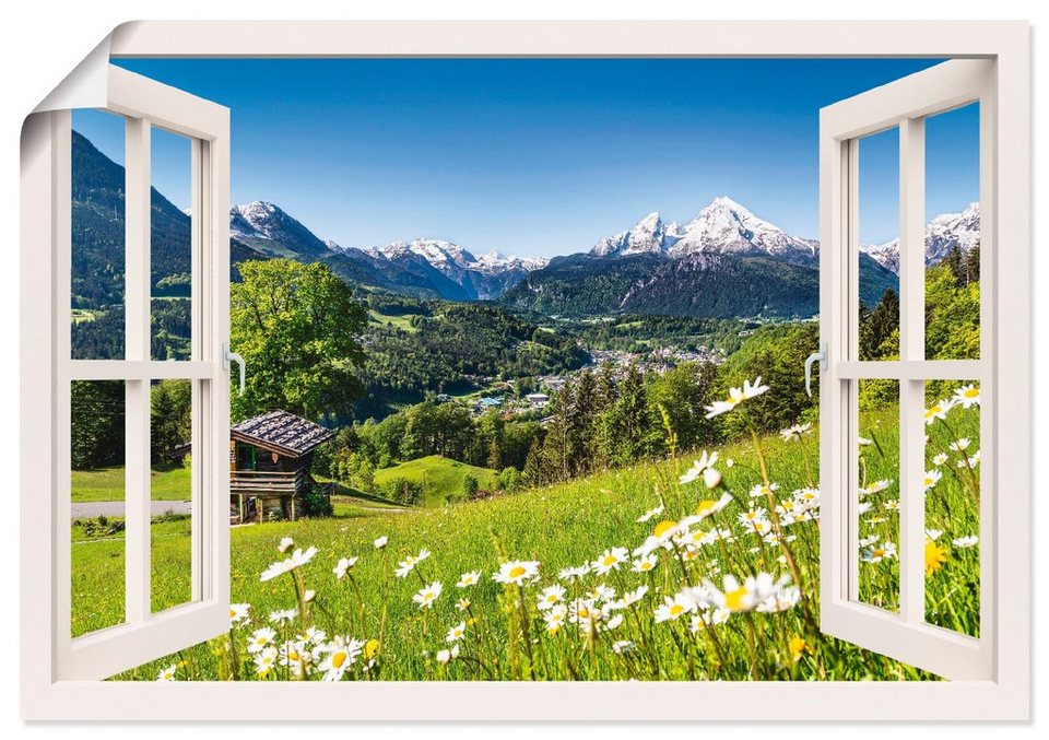 Artland Wandbild Fensterblick Bayerischen Alpen, Berge (1 St), als Alubild,  Leinwandbild, Wandaufkleber oder Poster in versch. Größen, Verschiedene  Größen & Produktarten