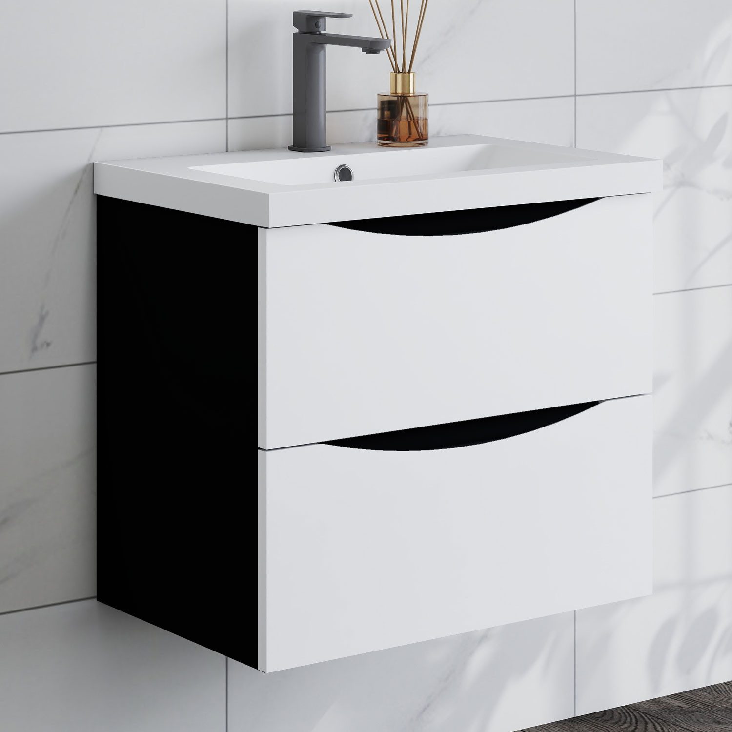 duschspa Waschtisch Waschbecken mit Unterschrank Waschtischunterschrank Smiley, Badmöbel in Breite 50/60/80/90/100 cm