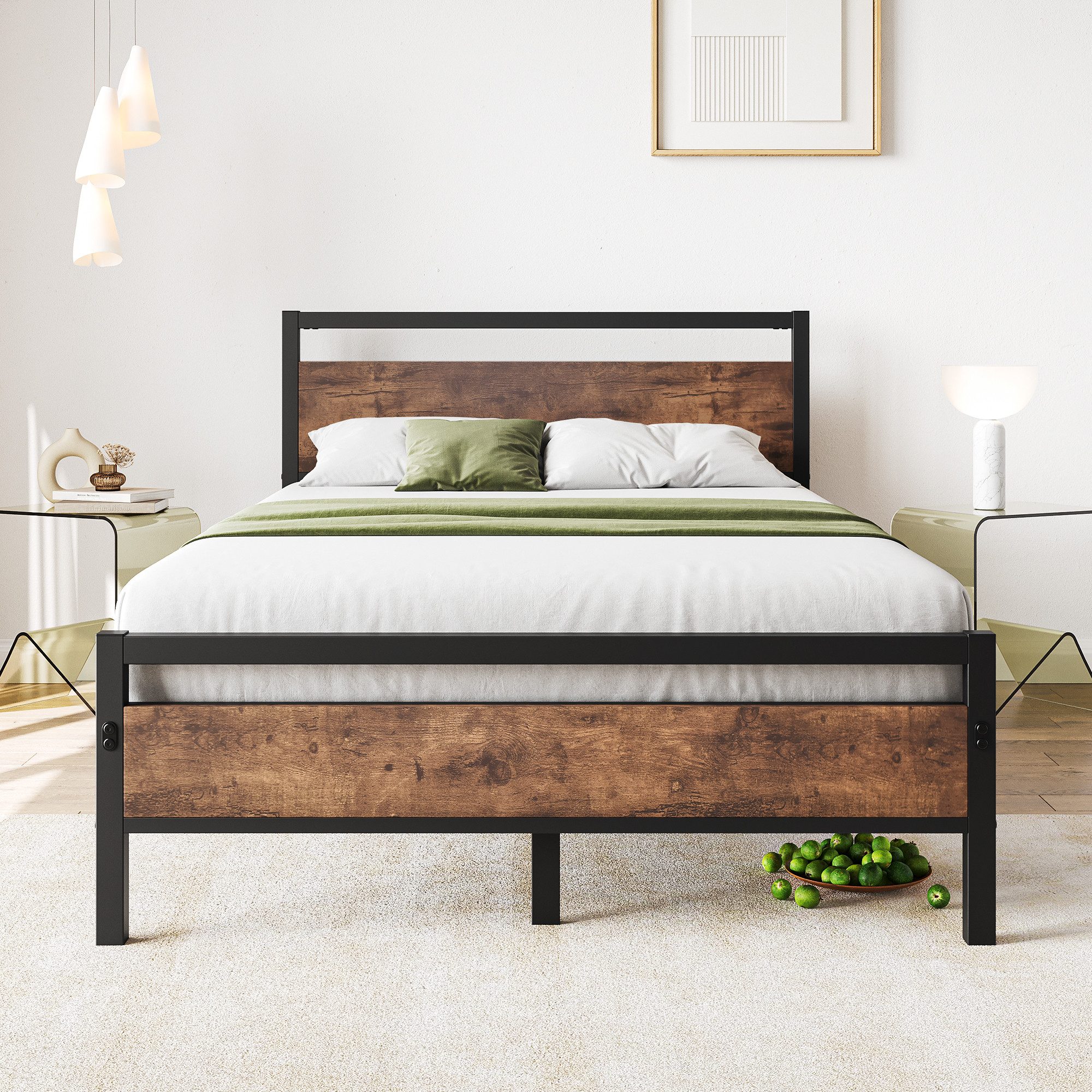 HOMERECOMMEND Metallbett aus Metall mit Lattenrost,Vintage Braun, 90x200cm (1-tlg), Kein Boxspring erforderlich, Quietschfest