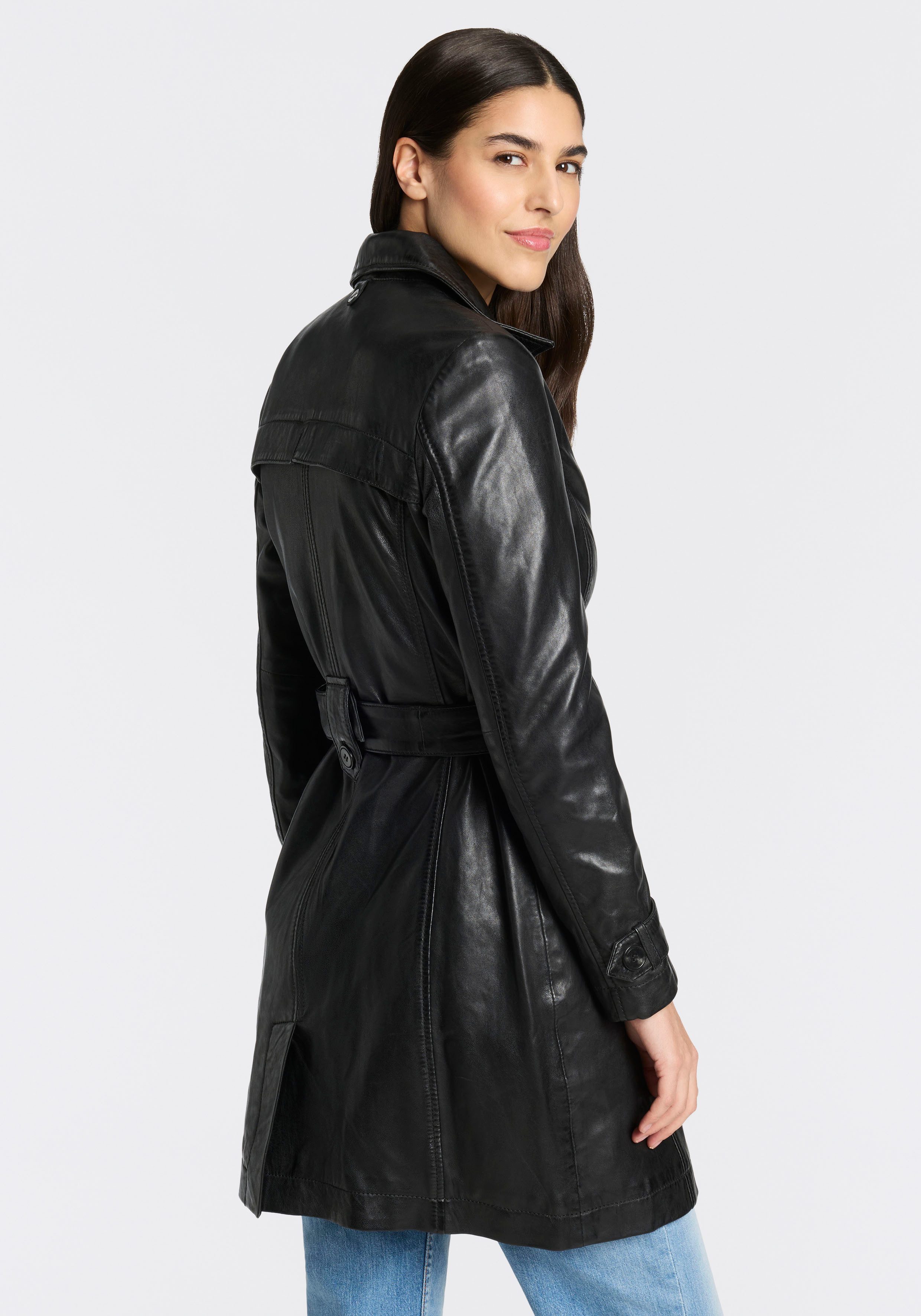 Mauritius Trenchcoat MWLeoniz aus Echtleder, mit Taillengürtel