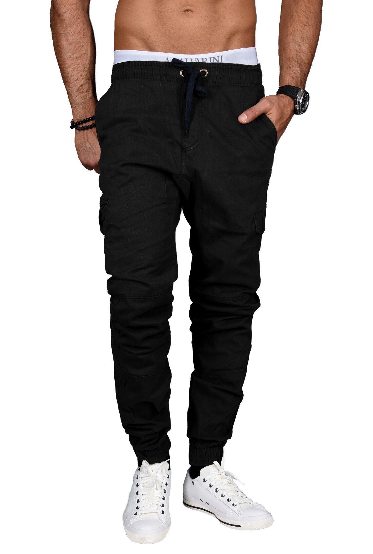 Alessandro Salvarini Cargohose Herren Designer, Regular Fit schwarz