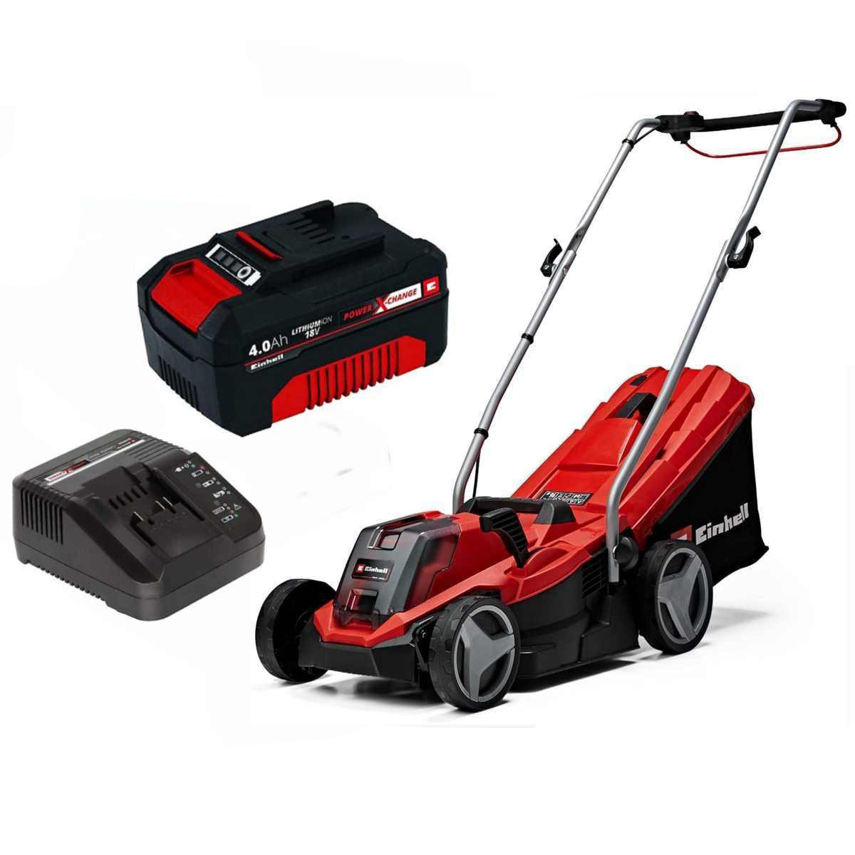 Einhell Akkurasenmäher Rasenmäher GE-CM 18/33 Li 18V Akku 4.0 Ah + Ladegerät Brushless Motor