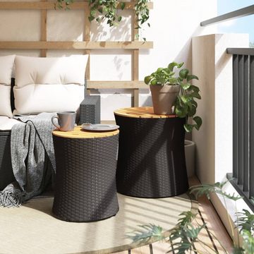 vidaXL Gartentisch Garten-Beistelltische 2 Stk. mit Holzplatte Schwarz Poly Rattan (1-St)