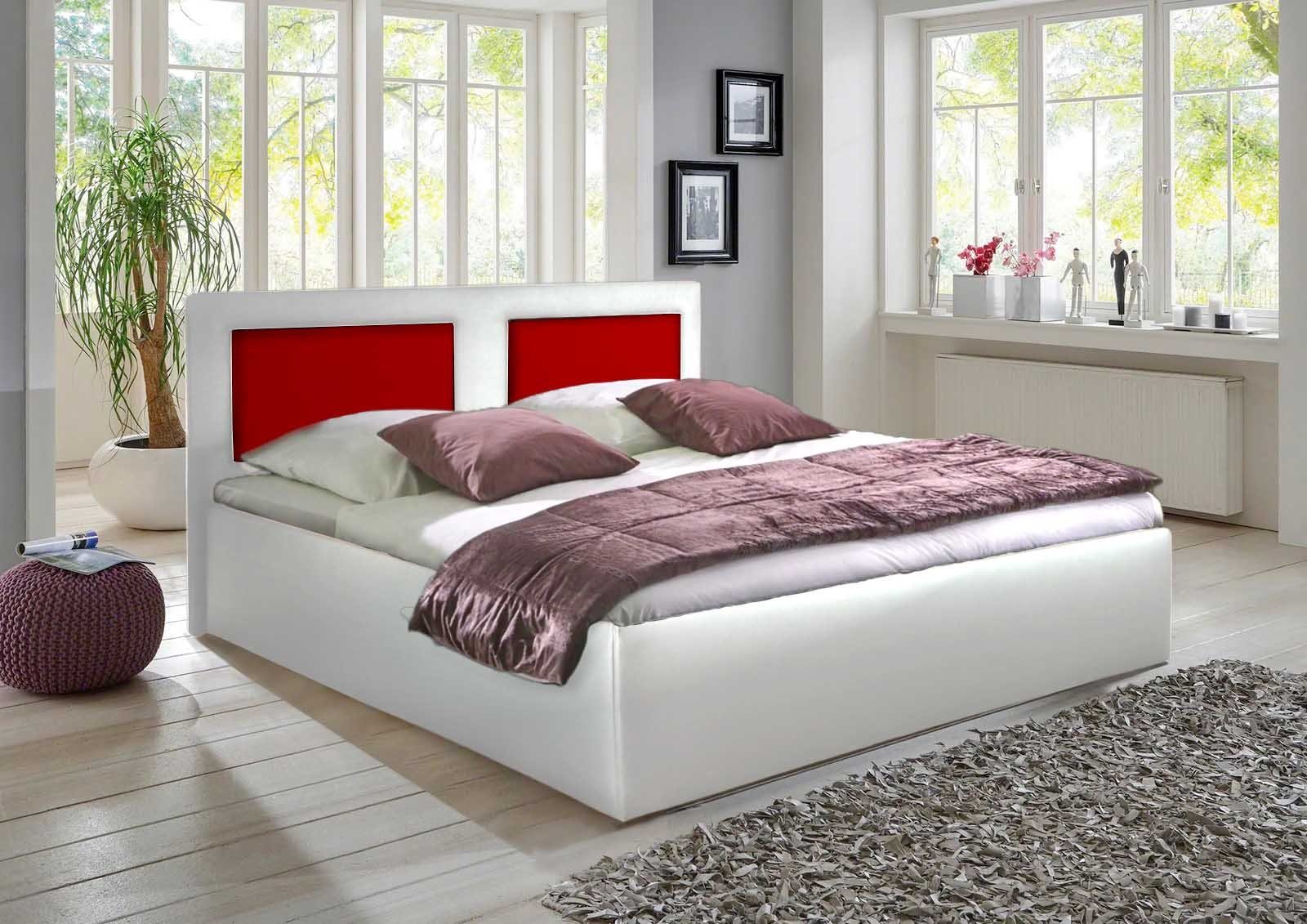 Halmon Schlafkomfort Betten Polsterbett Skala, 2 Farbe kombination, Ohne Mittelteil (Mittelstrebe) Weiß-Rot