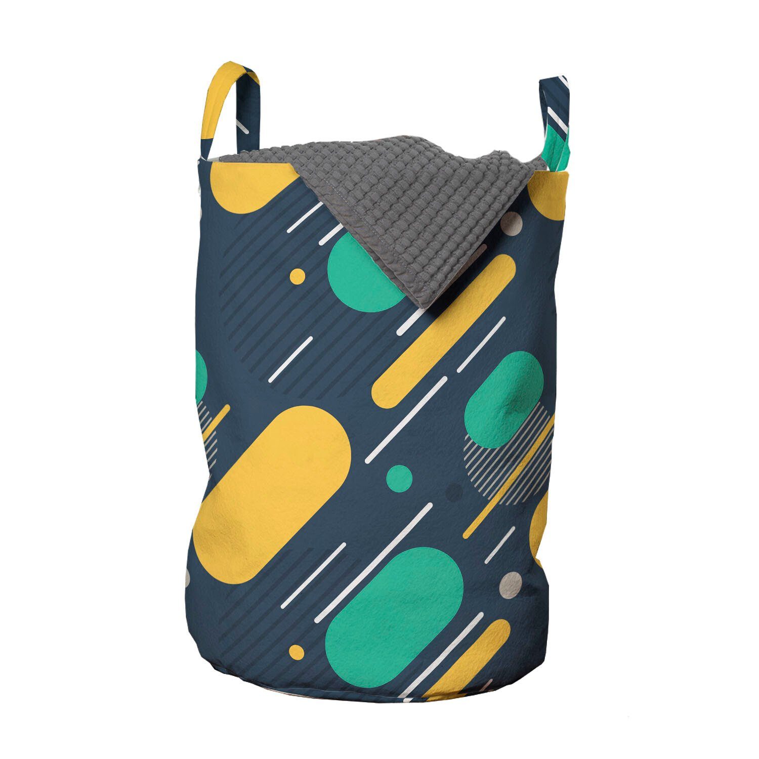 Abakuhaus Wäschesäckchen Wäschekorb mit Griffen Kordelzugverschluss für Waschsalons, Geometrisch Linien Kreise Farben