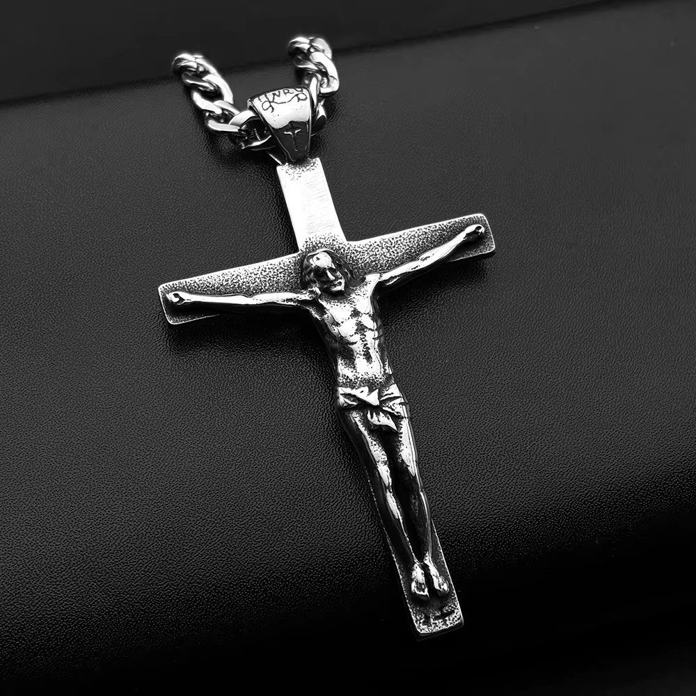 Ware aus aller Welt Edelstahlkette Herren Halskette Edelstahl mit Jesus Kreuz Anhänger 60 cm (1-tlg) – Bild 4 von 5