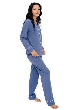 SNOOZE OFF Pyjama Schlafanzug in blau (2 tlg., 1 Stück) mit Kontrastpaspel-Details