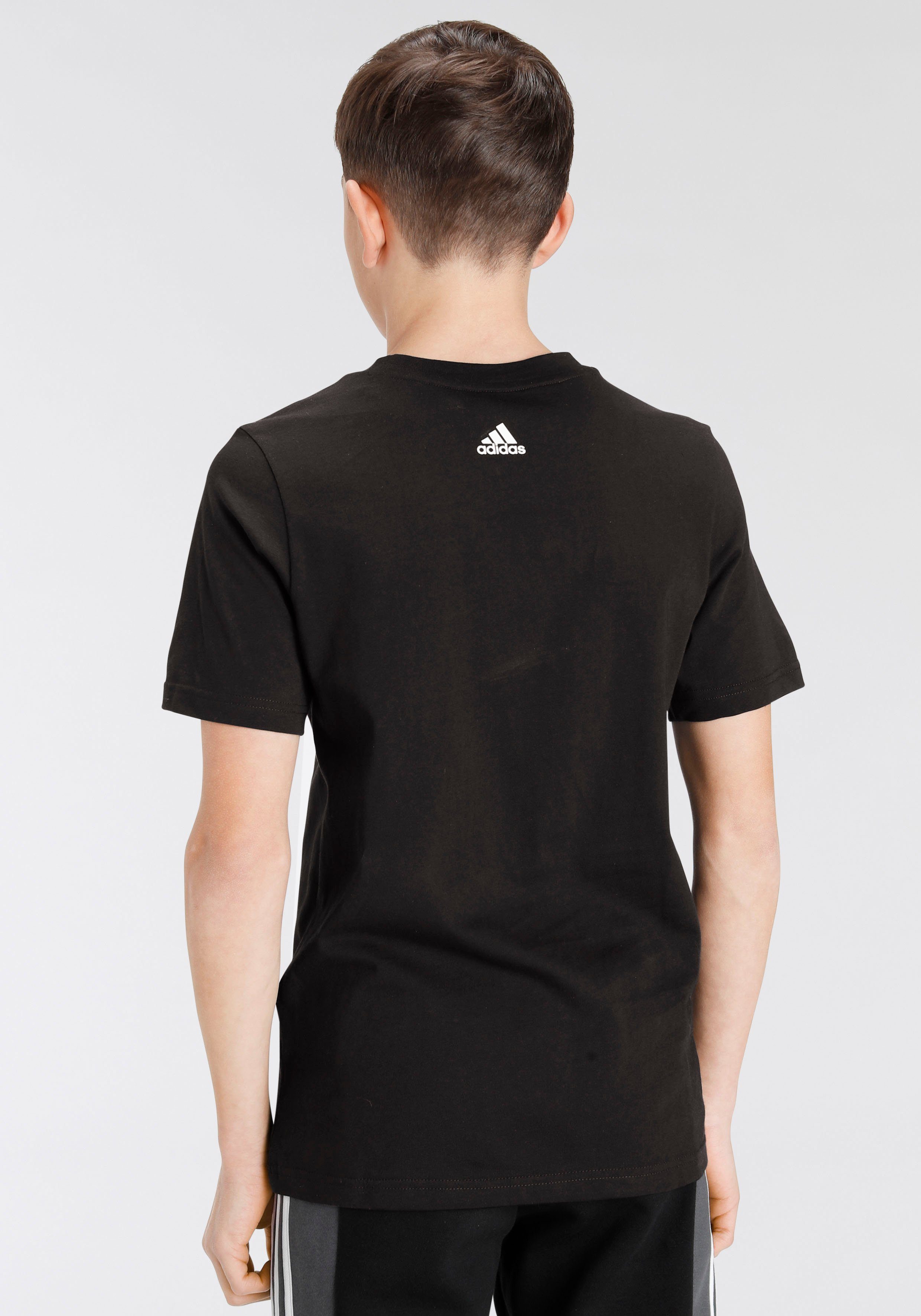 T-Shirt Black LINEAR adidas LOGO / White COTTON Sportswear ESSENTIALS