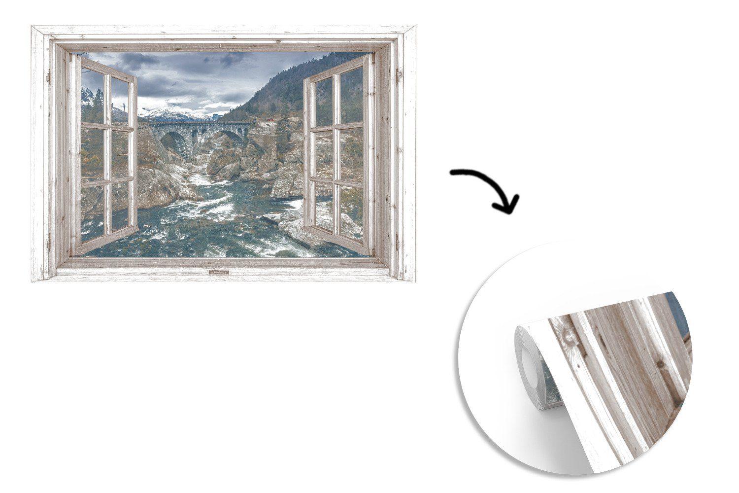 Aussicht Wasser, Tapete Wallpaper - (6 Fototapete für Matt, bedruckt, St), - MuchoWow Kinderzimmer, Brücke Vinyl Schlafzimmer, Wohnzimmer,