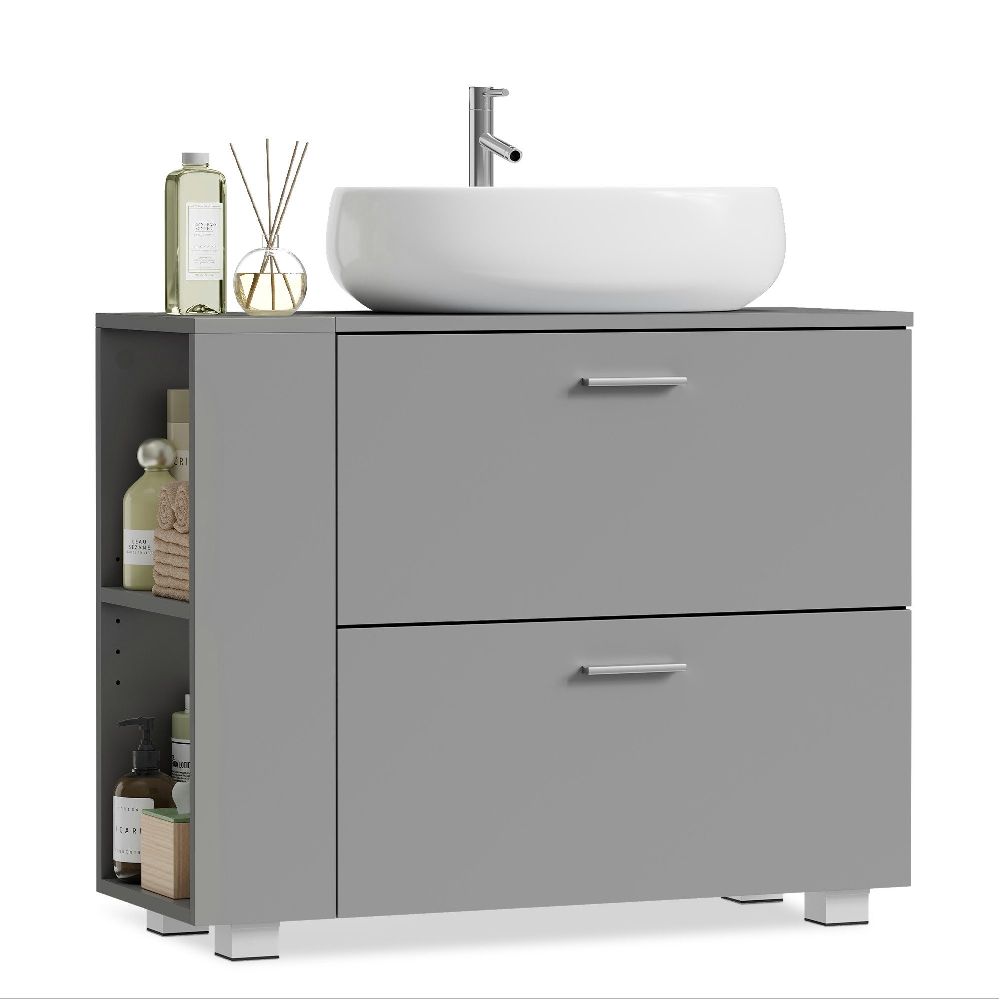 VASAGLE Waschbeckenunterschrank Badschrank offene Fächer an einer Seite, re günstig online kaufen