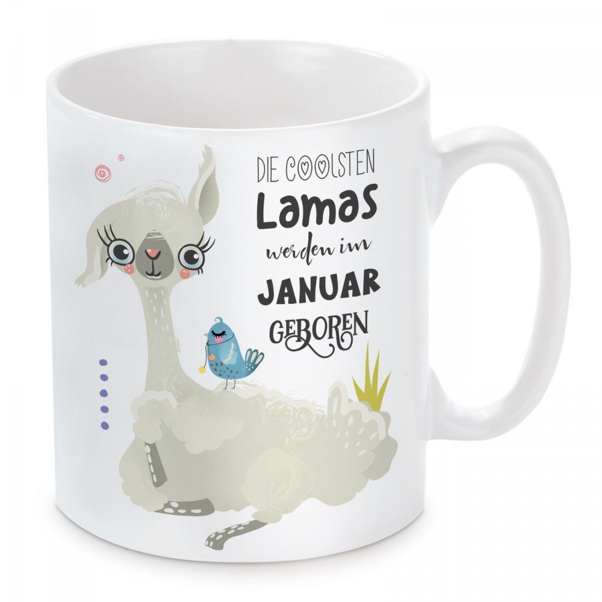 Herzbotschaft Tasse Kaffeebecher mit Motiv Die coolsten Lamas werden im Januar geboren, Keramik, Kaffeetasse spülmaschinenfest und mikrowellengeeignet