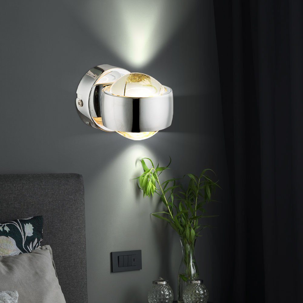 etc-shop LED Wandleuchte, LED-Leuchtmittel fest verbaut, Warmweiß, LED Wand Leuchte Schlafzimmer Glas UP & DOWN Dielen Strahler Chrom