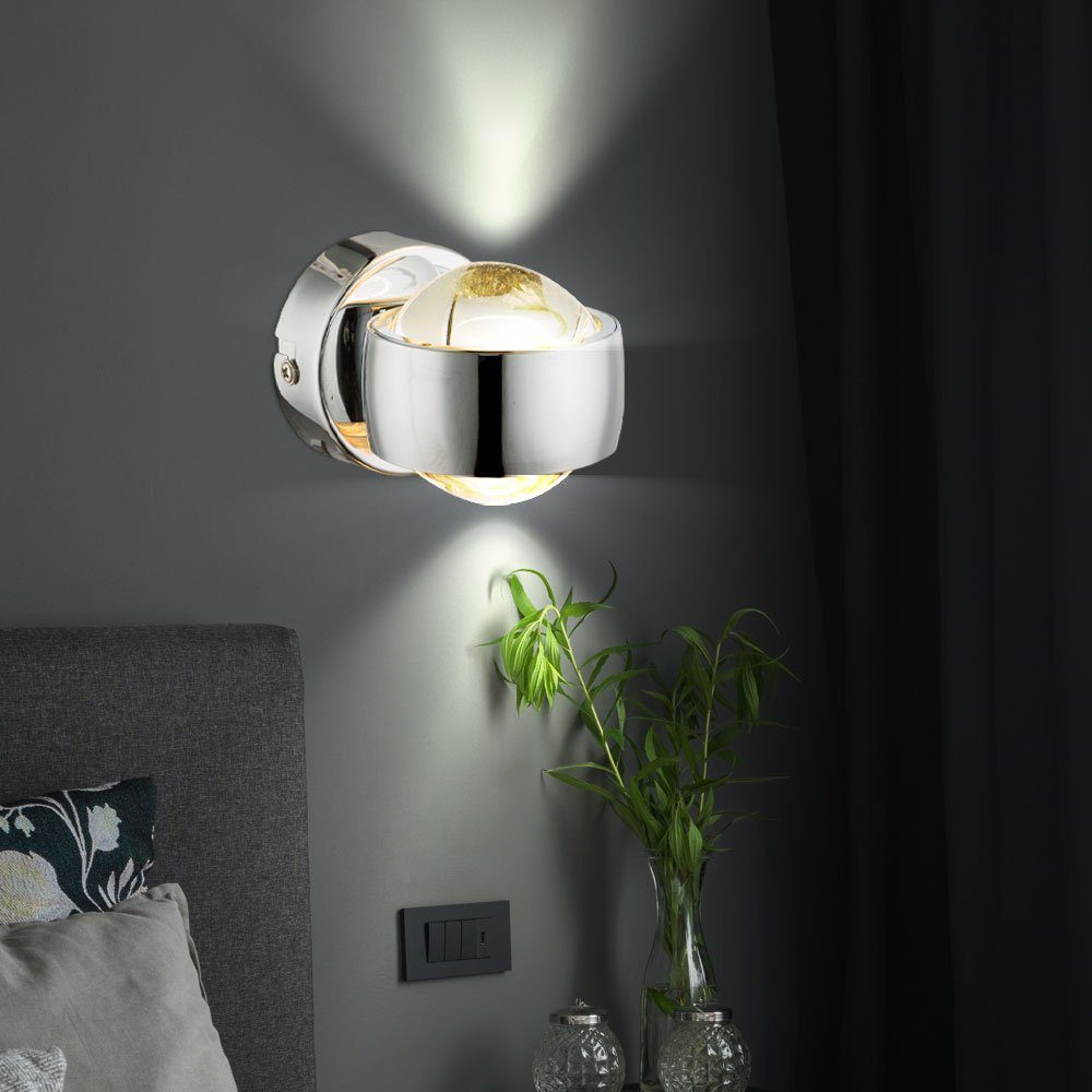 Globo LED UP & LED-Leuchtmittel Wandleuchte, LED Glas Warmweiß, verbaut, Schlafzimmer fest Dielen Chrom Leuchte Wand Strahler DOWN