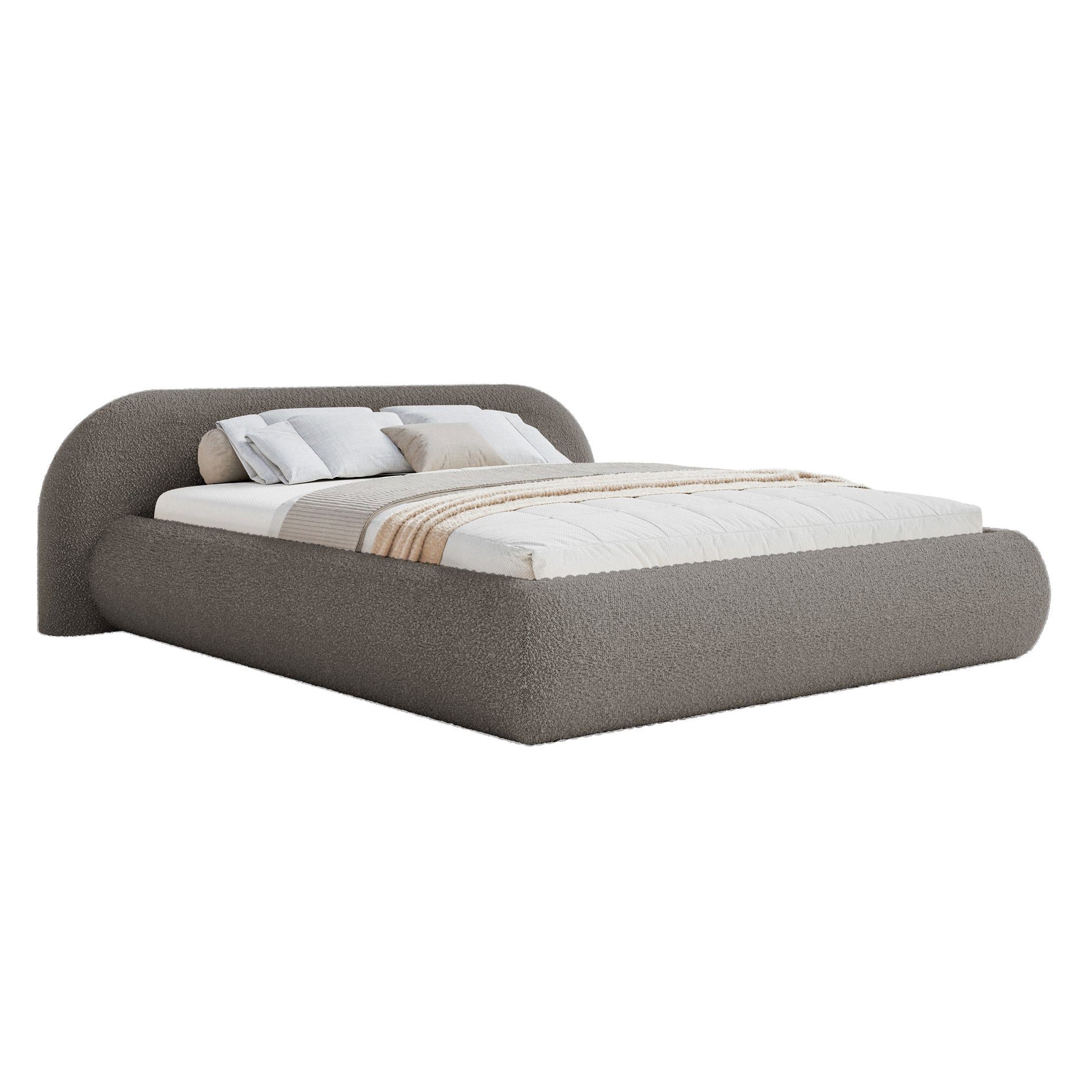 Selsey Polsterbett SHELS LOW, mit Stauraum, Lattenrost, Kopfteil und Bouclé, 140, 160, 180 cm