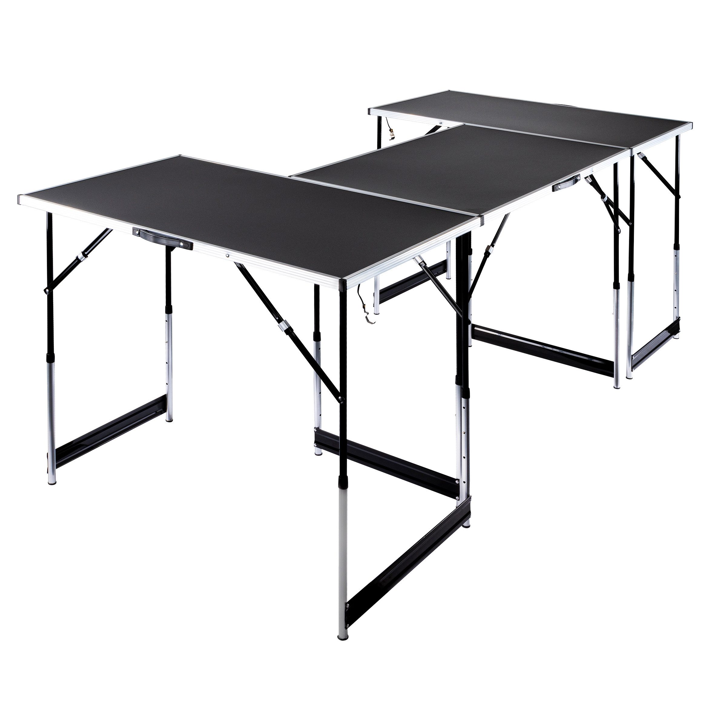 Haushalt International Klapptisch Campingtisch Arbeitstisch 100x60x94cm 3er Set (Set, 3-St., Packung), Höhenverstellbar, MDF, Aluminium Rahmen, Schwarz / Silber