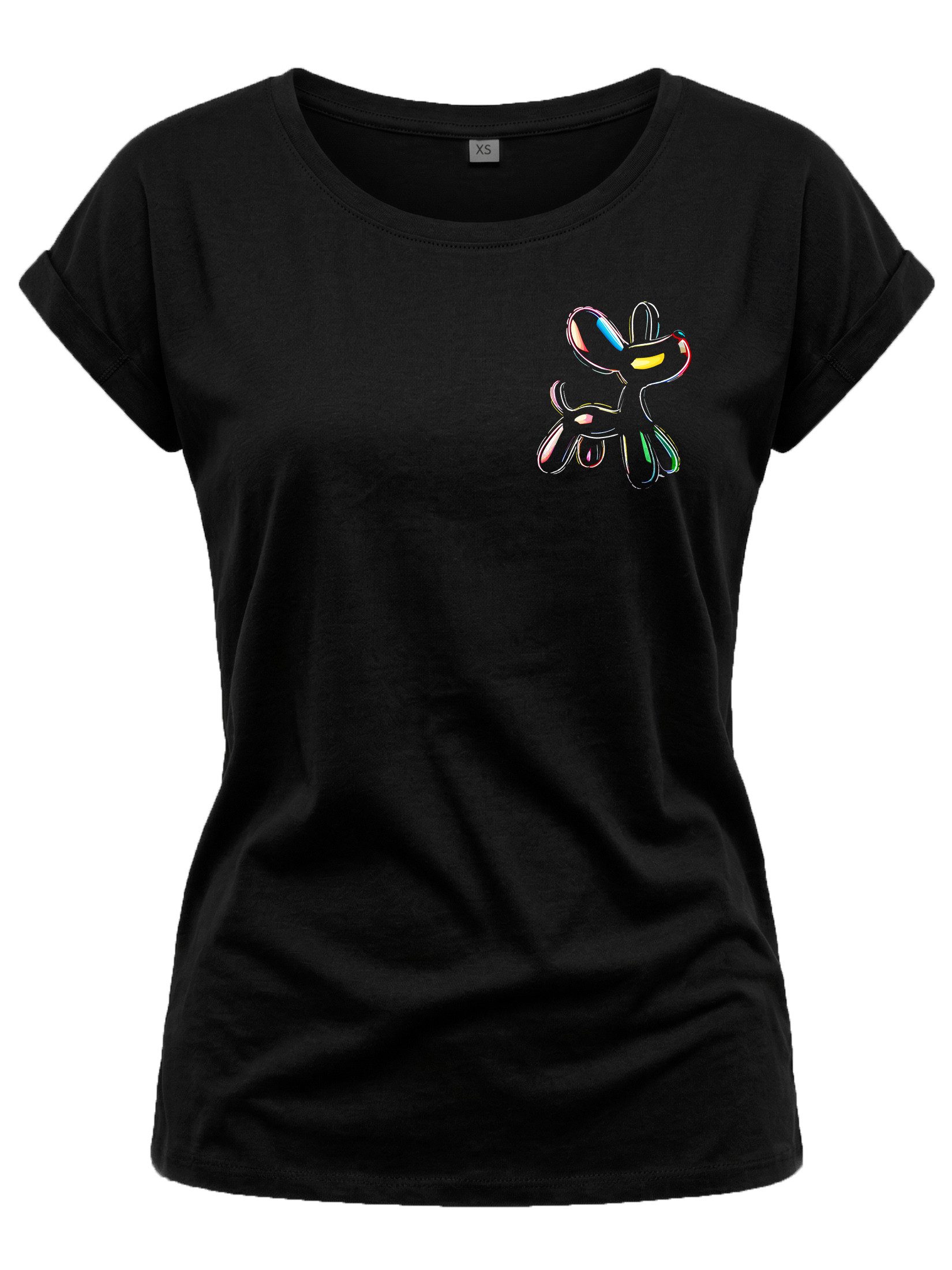 T-Shirt Lustiges Damen Top mit Ballonhund im Pop-Art-Stil, kurzarm