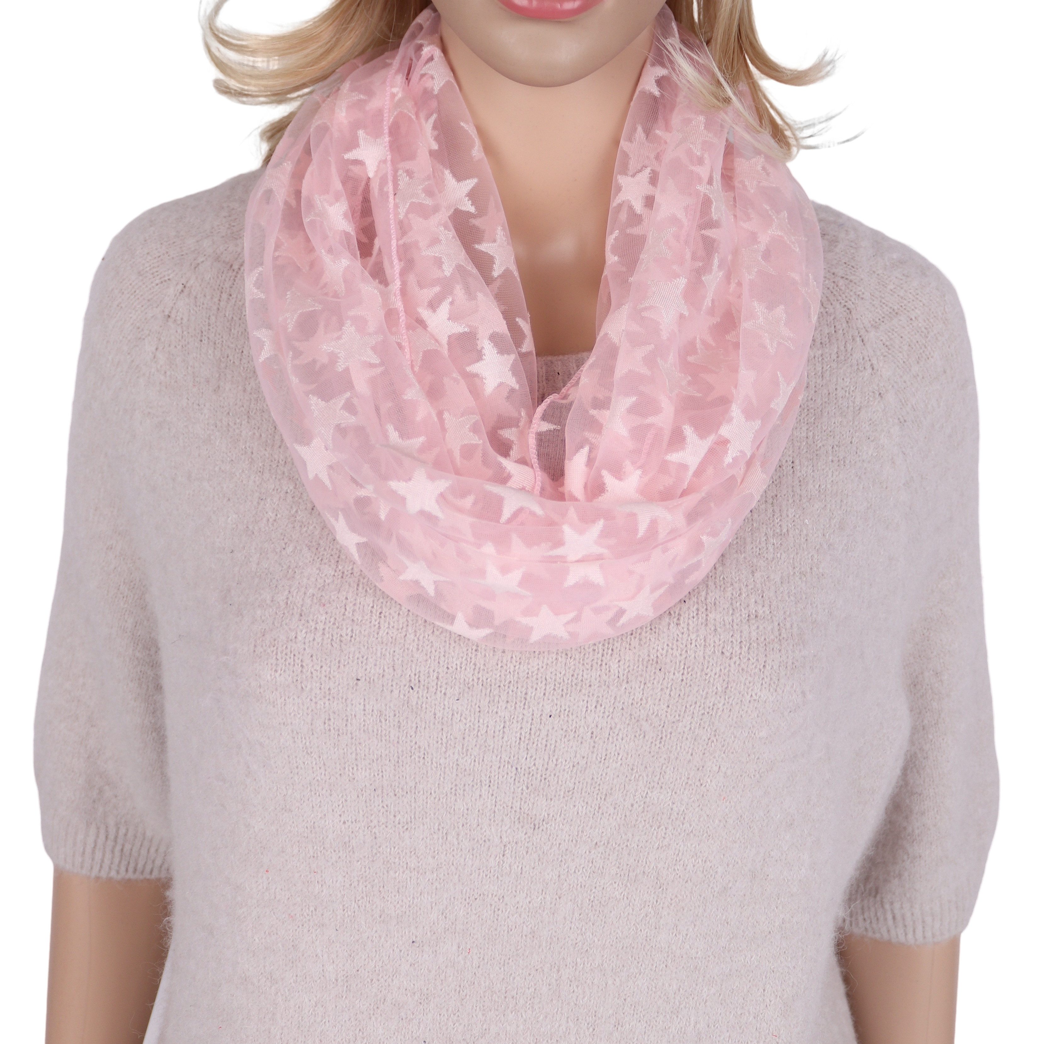 MIRROSI Loop Damen Schal Unifarbe HALBTRANSPARENT, Tolle Muster, Schlauchschal, (ca.160x38cm, zweimal um den Hals wickelbar), sehr leicht und angenehm zu tragen