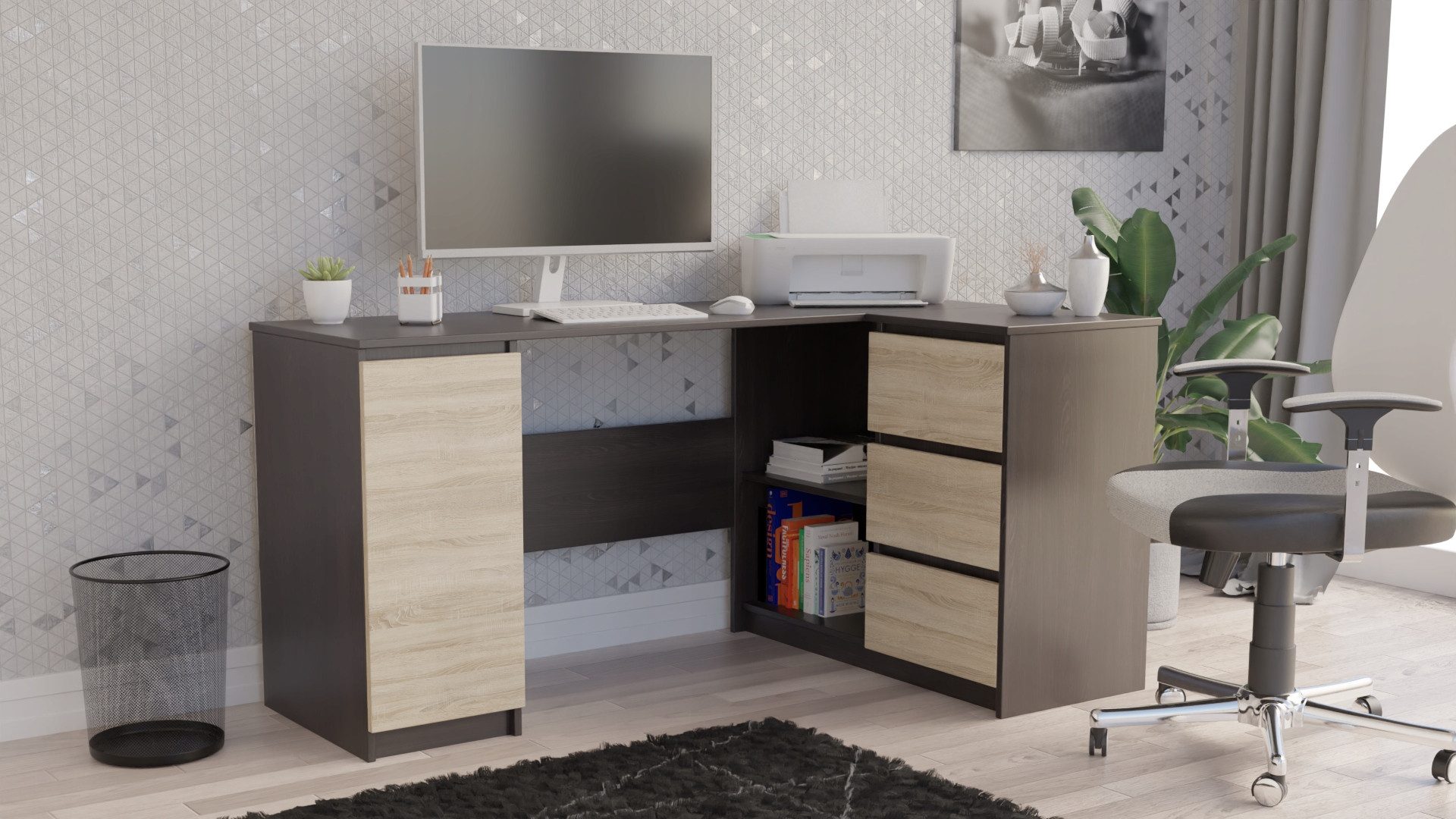 Home Collective Eckschreibtisch mit 3 Schubladen, günstig online kaufen