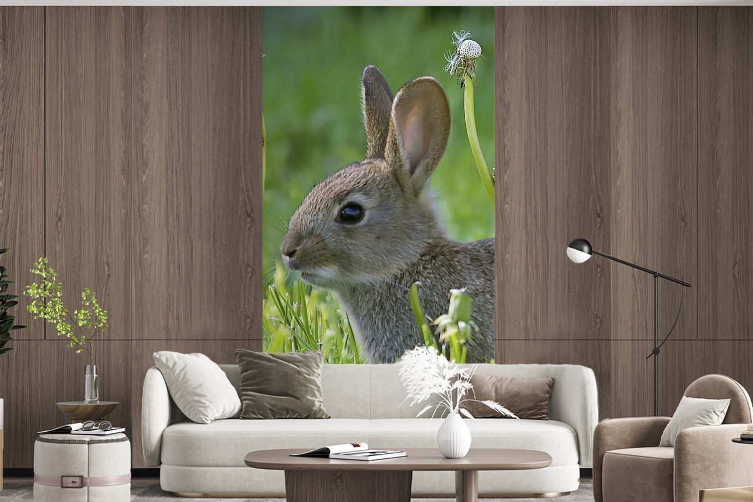 MuchoWow Wohnzimmer Matt, Gras, - für St), Küche, Schlafzimmer - Kaninchen Blumen (2 Fototapete Fototapete Vliestapete bedruckt,