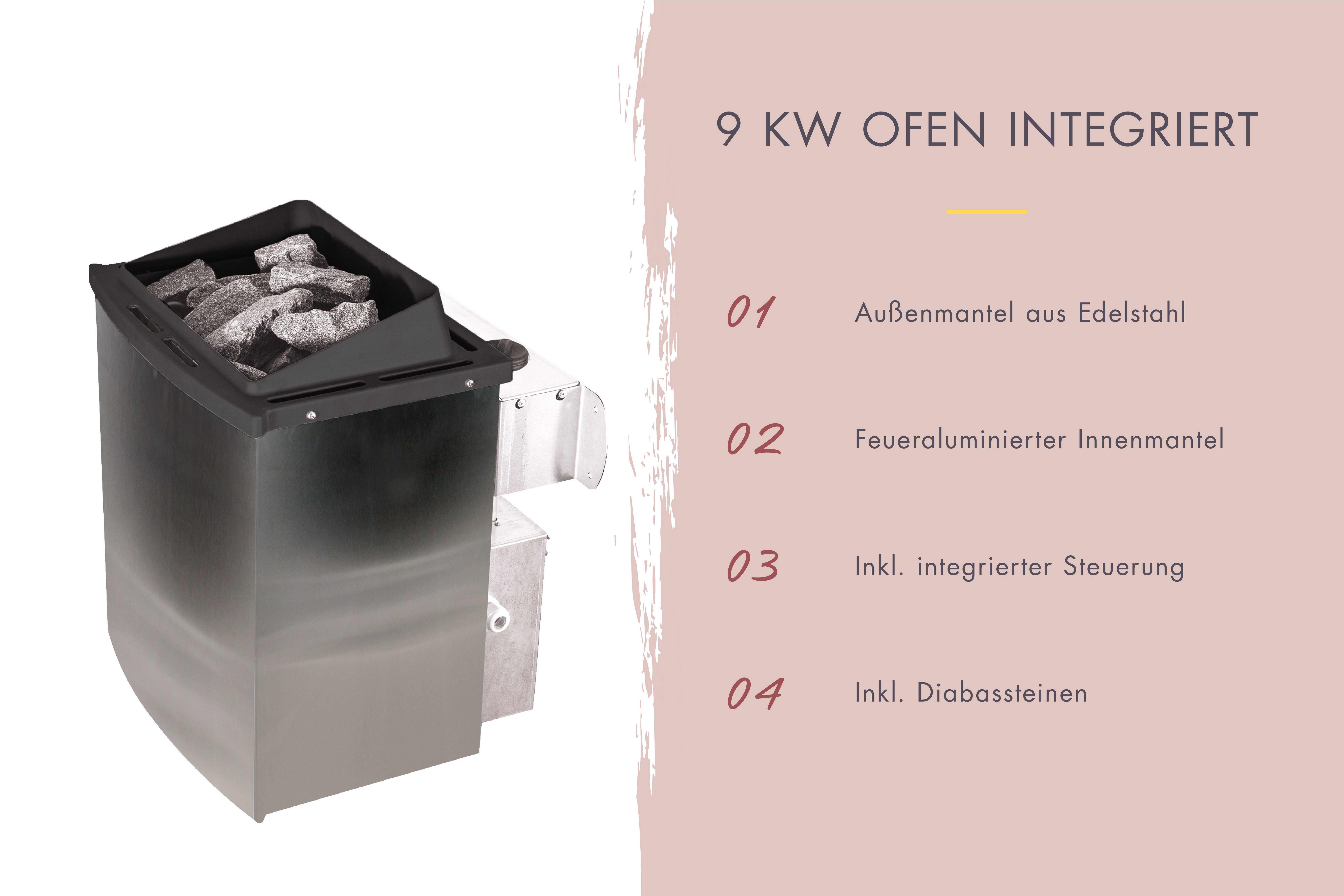 Karibu Fasssauna Franzi 1, BxTxH: 199 x 175 x 205 cm, 38 mm, (Set) Ofen 9 kW integr. Strg