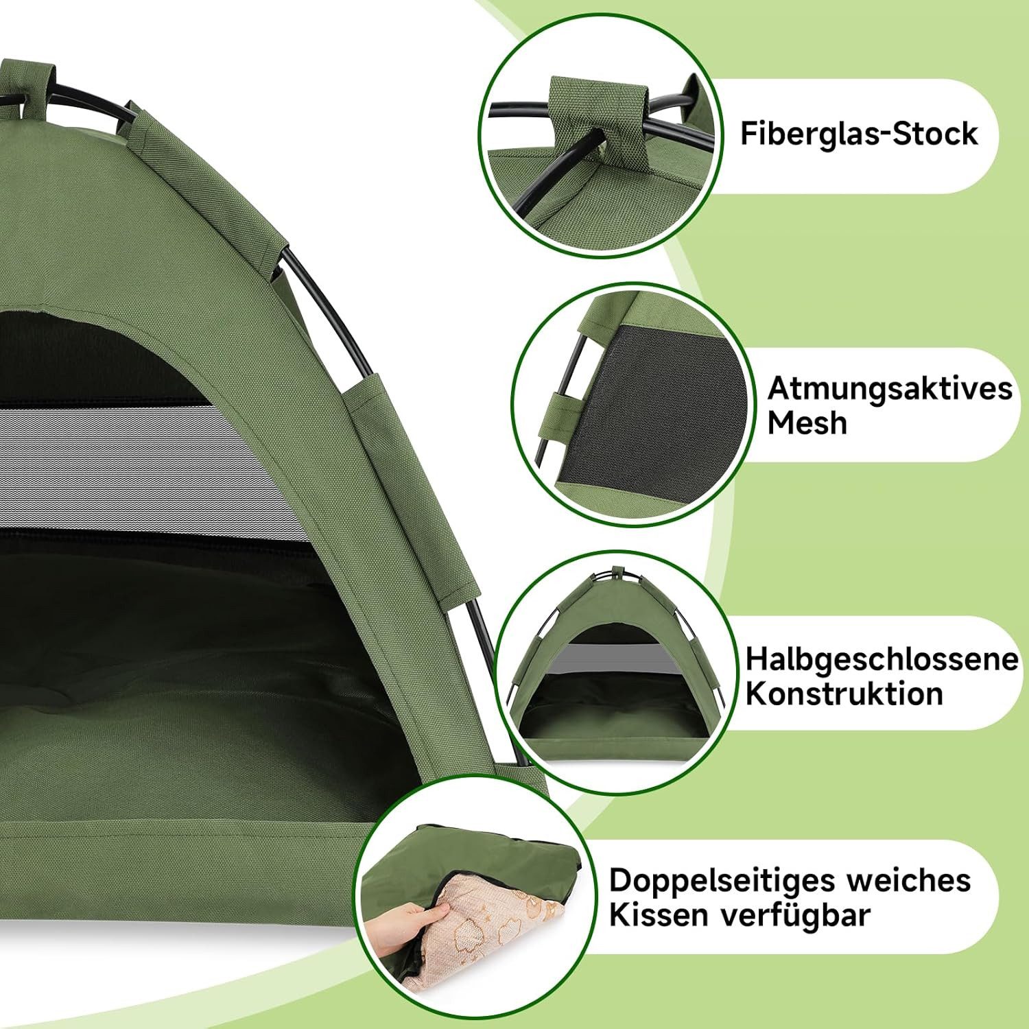inschimmer Tierbett Katzenzelt mit Kissen für bis 15kg Haustiere Katzenhaus Hundezelt
