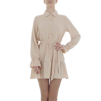 Ital-Design Minikleid Damen Party & Clubwear (85764935) Volants Chiffon Crinkle-Optik Blusenkleid in Beige