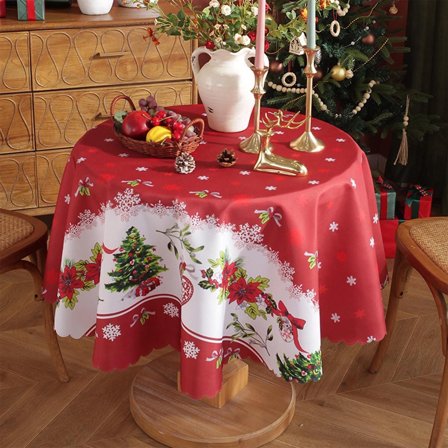 LuxusKollektion Tischdecke Tischdecke Rund Weihnachten Rot 150cm (1-tlg)