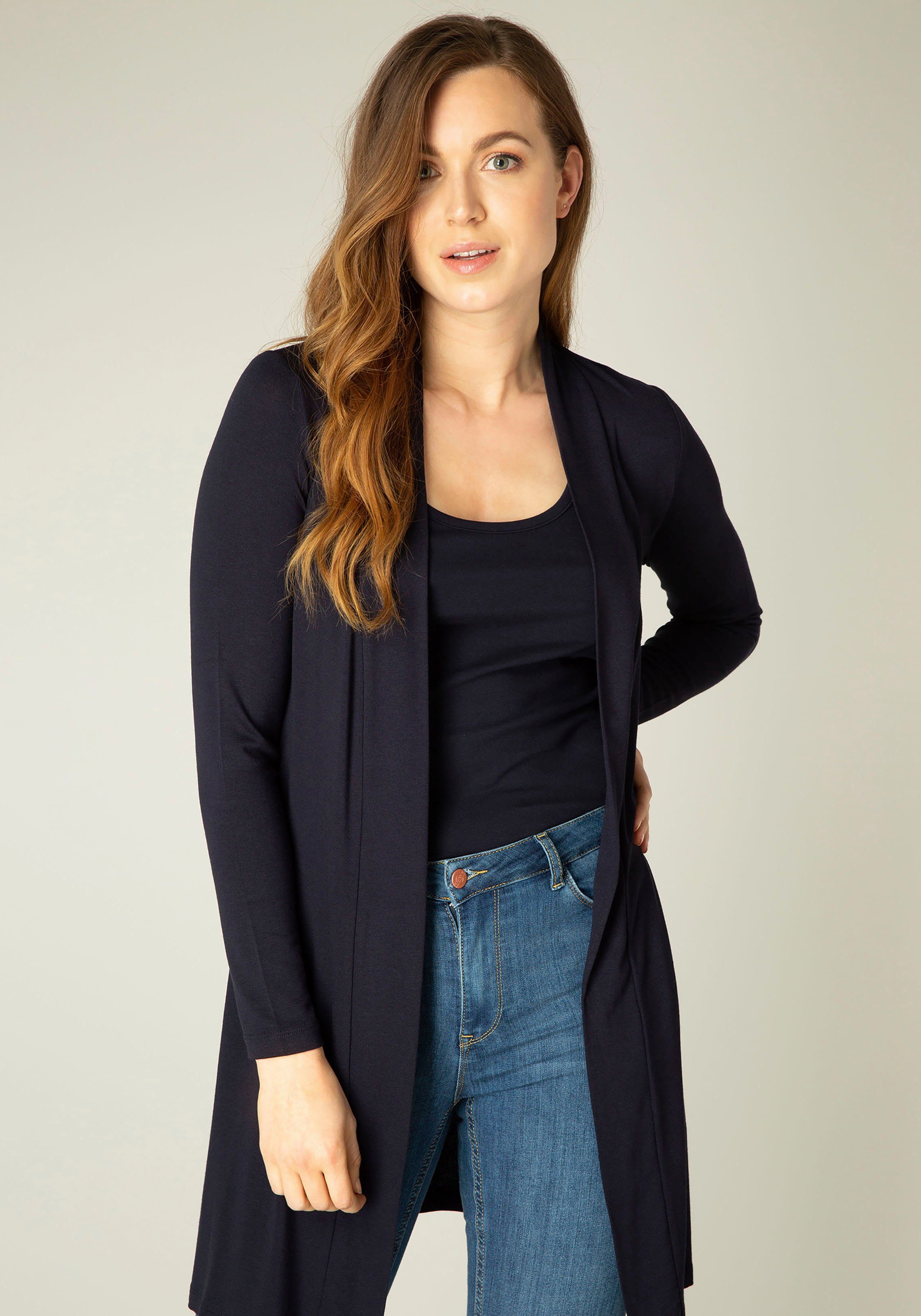 Base Level und blue Long geschnitten lang navy Longstrickjacke Bequem Yayla dark