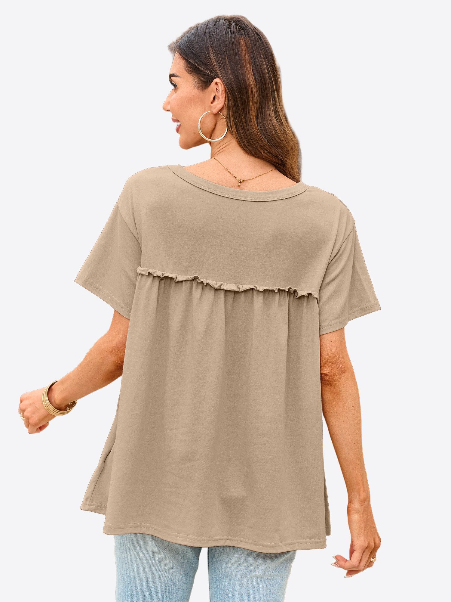 Imily Bela T-Shirt Damen mit Rüschen Rundhals Lässig Oberteil Alltag Freize günstig online kaufen