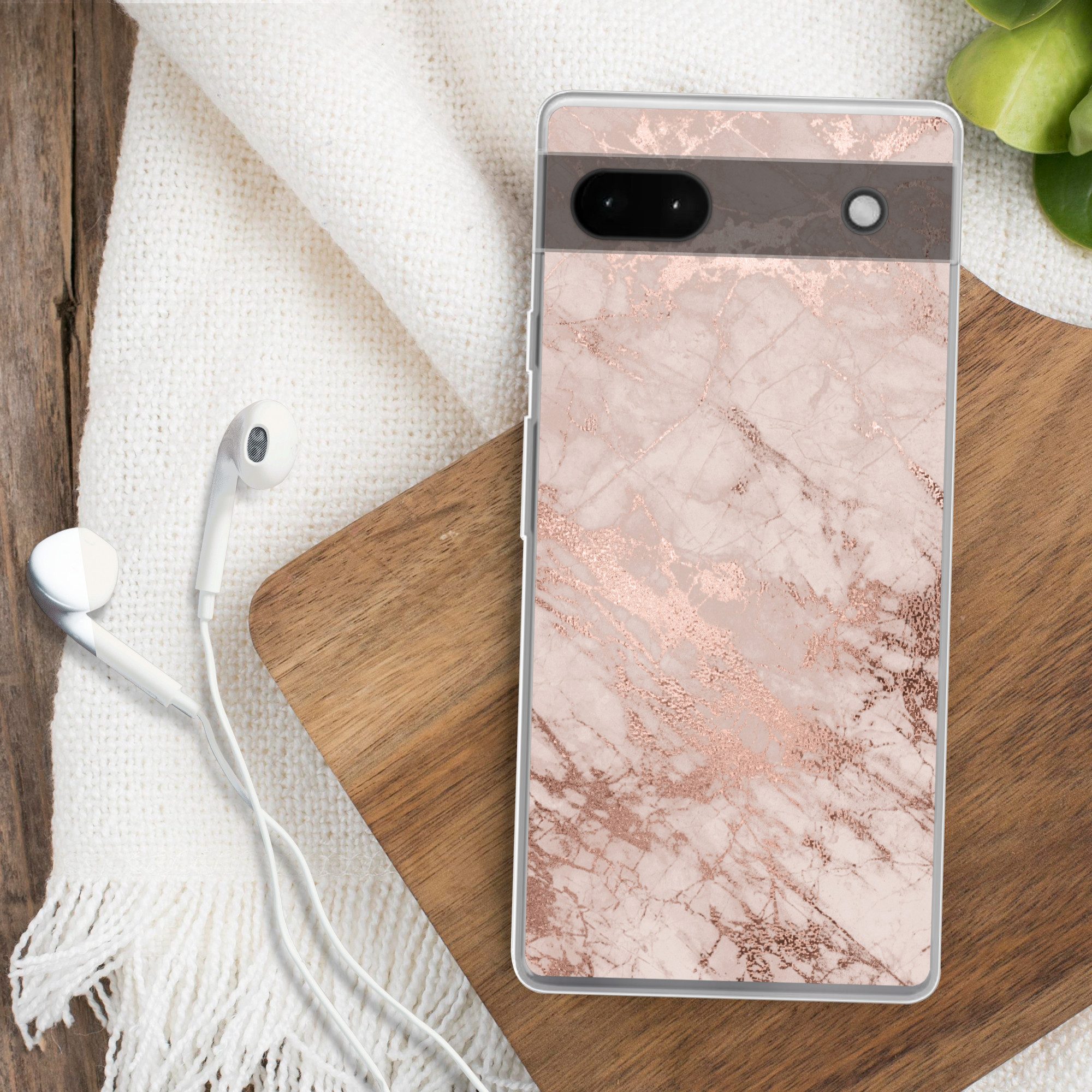 MuchoWow Handyhülle für Google Pixel 6a Marmor - Rosa - Luxus - Marmoroptik - Glitzer - De, Phone Case, Silikon, Schutzhülle Dünn
