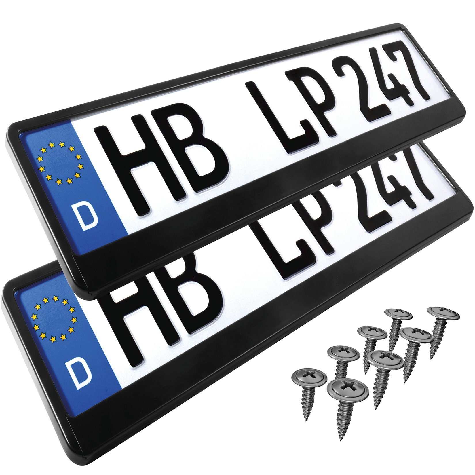 L & P Car Design Kennzeichenhalter für Auto in schwarz Nummernschild Kennzeichenhalterung, (2 Stück)