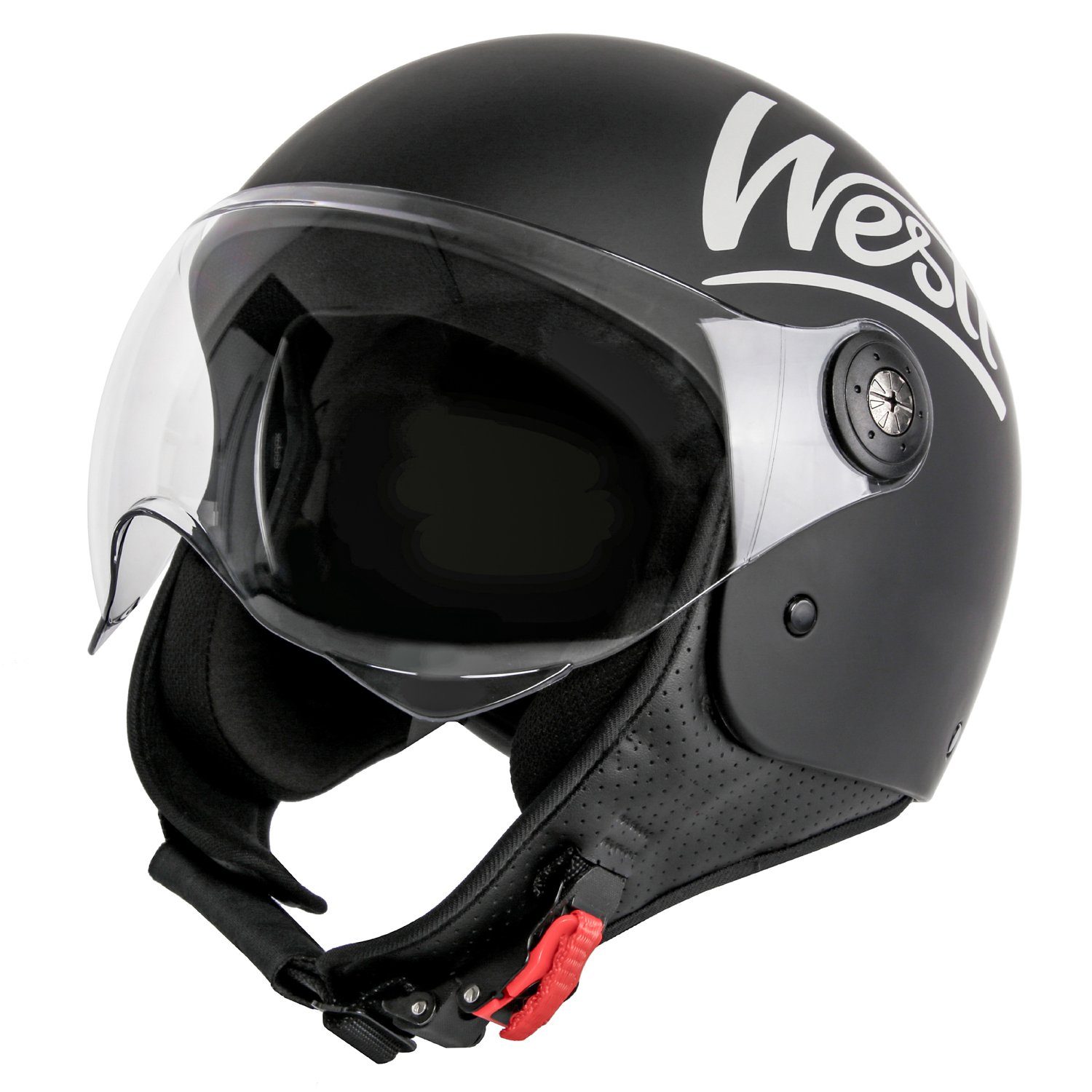 Westt Motorradhelm Classic, Rollerhelm mit Visier im Vintage Stil - Jet Helm  Junge mit höchsten Sicherheitsstandards