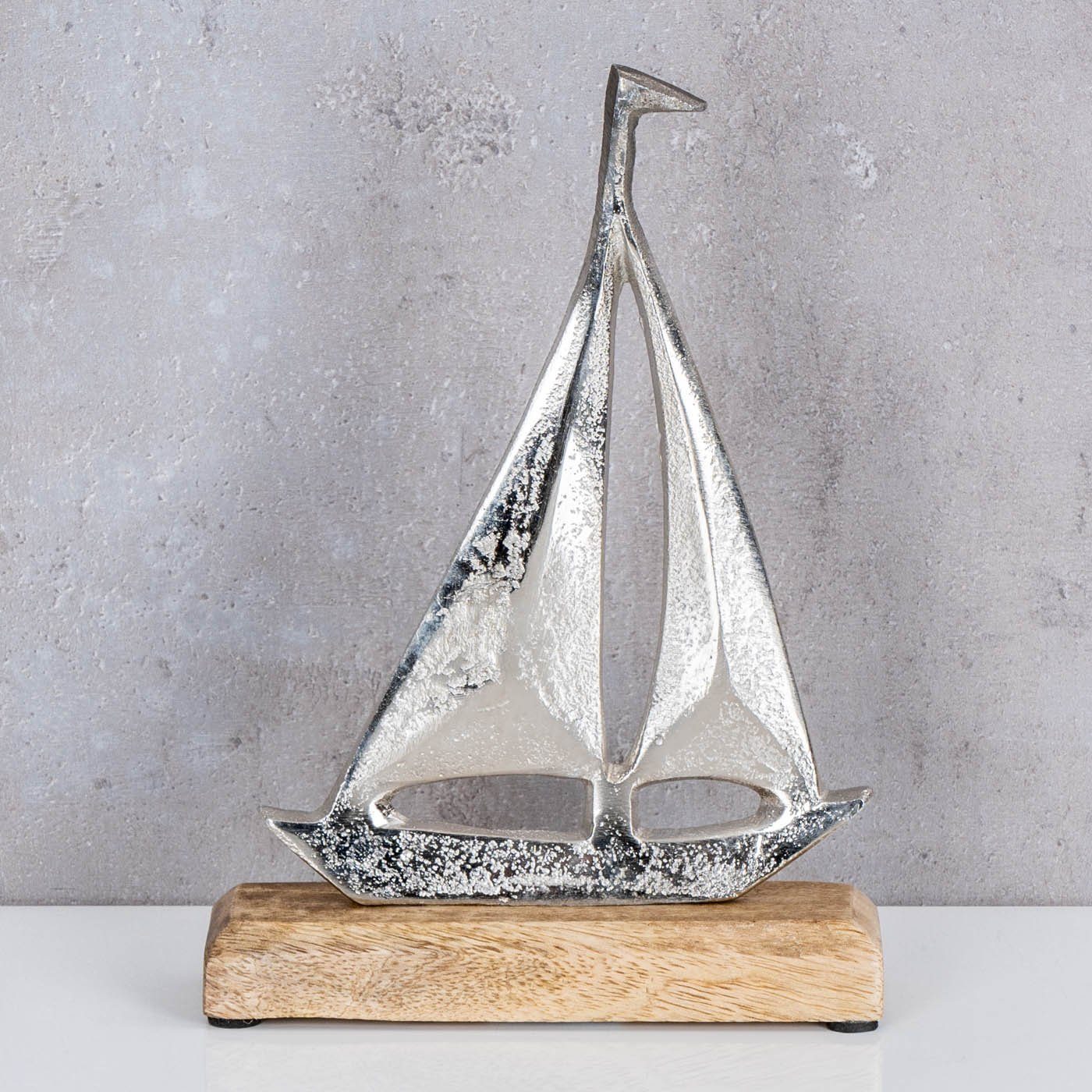 Mango Natur Metall Boot Maritime Silber H21cm Dekoobjekt, Deko Levandeo® Segelboot Holz