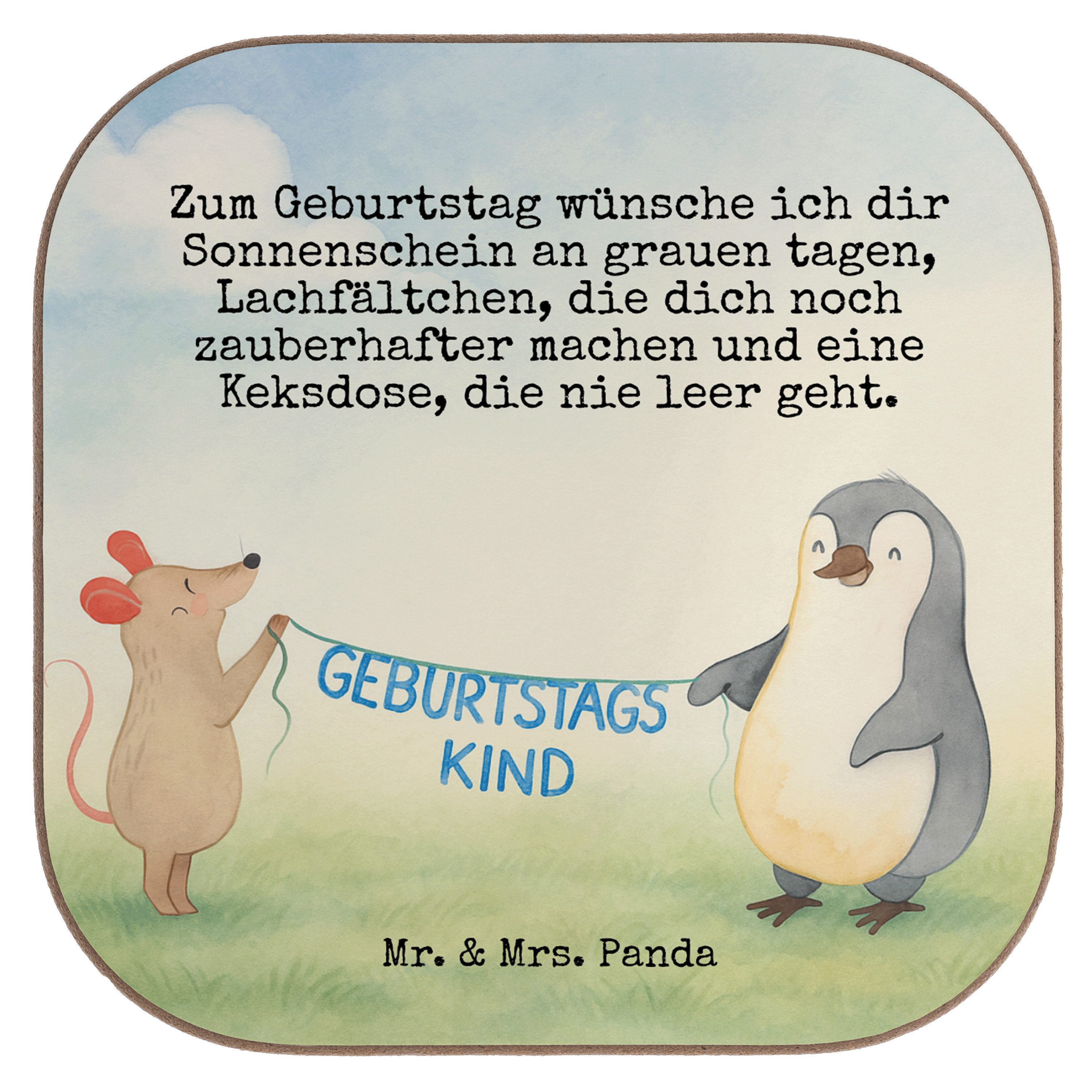 Mr. & Mrs. Panda Getränkeuntersetzer Maus Pinguin Geburtstag Design, Untersetzer Glas, Weiß, Geschenk, Gla, Packung, Geburtstage gläseruntersetzer Untersetzer für Gläser