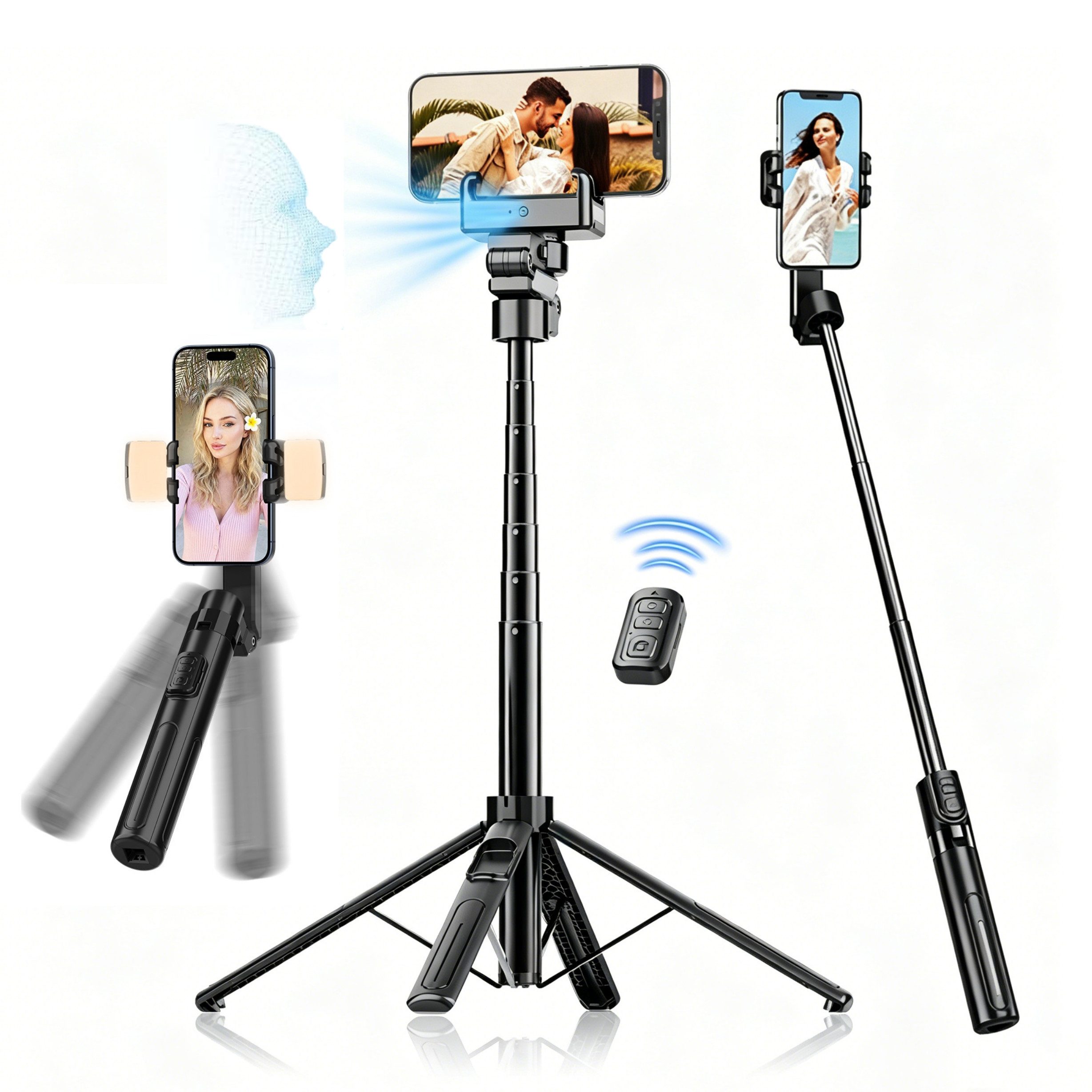 DESUO Selfie-Stick Handy Stative mit AI Tracking 360° Automatischer Gesichtsverfolgung, Mit Fernbedienung & Licht, Handyhalterung Gimbal für Vlog/Live-Stream