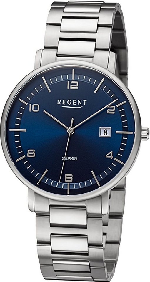 Regent Quarzuhr Regent Herren Armbanduhr Analog, Herren Armbanduhr rund,  extra groß (ca. 42mm), Metallarmband, Uhrzeit