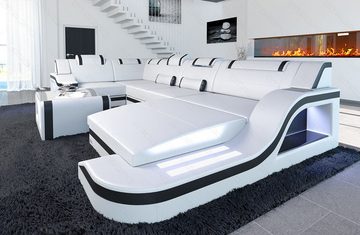 Sofa Dreams Wohnlandschaft Ledersofa Palermo U Form Mini, Designersofa Couch, mit LED Licht und USB Anschluss