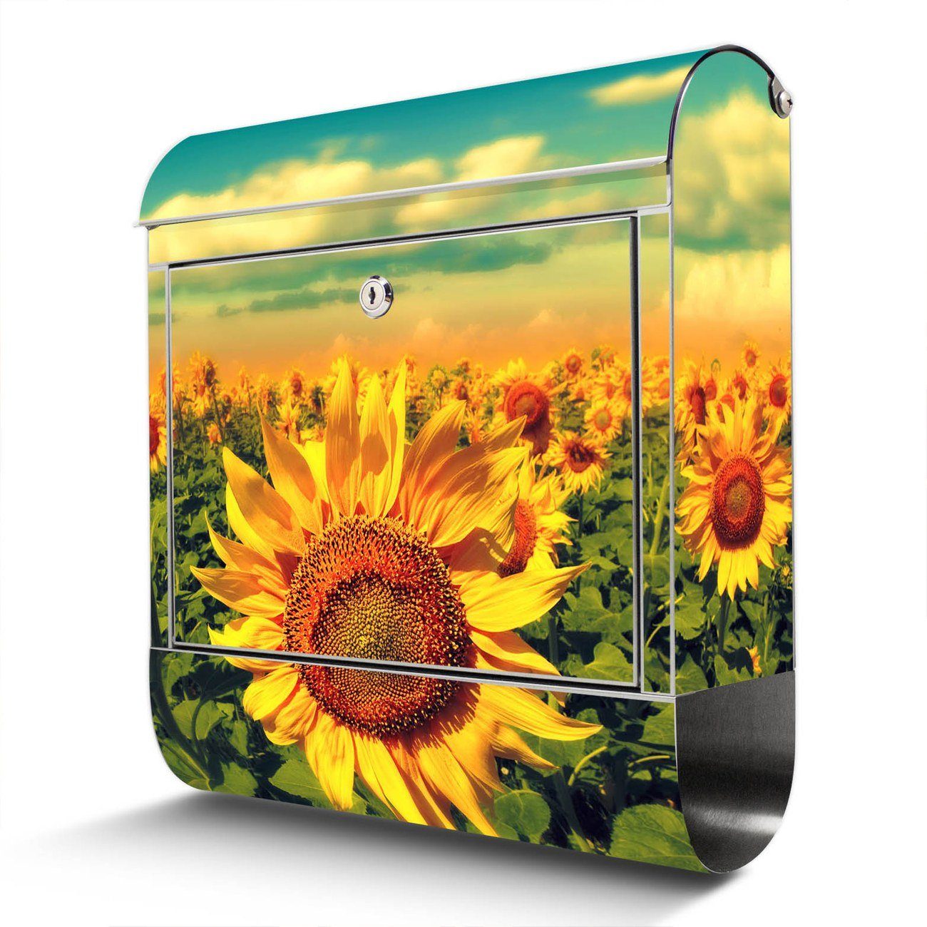 banjado Wandbriefkasten Edelstahl x12cm x Sonnenblumen 38 groß, Zeitungsfach), mit 42,5 (Wandbriefkasten