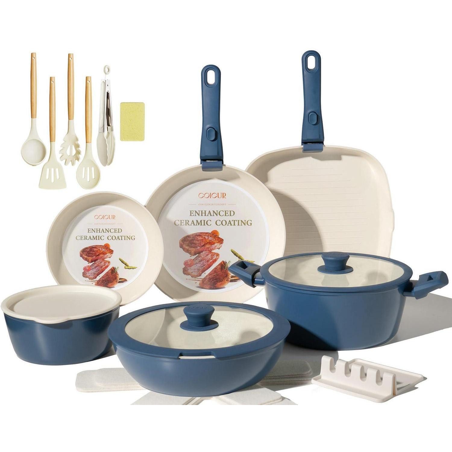 LuxusKollektion Pfannen-Set Keramik Topfset 23tlg. Antihaft Marineblau