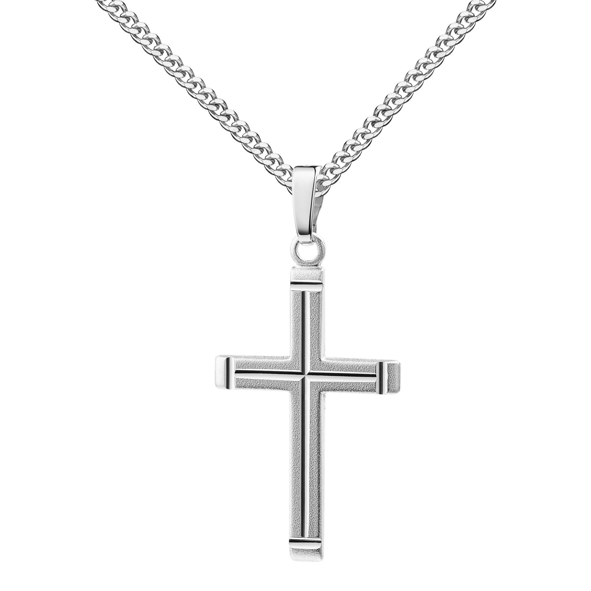 JEVELION Kreuzkette mit Diamantschliff Kreuzanhänger 925 Silber - Made in Germany (Silberanhänger, für Damen und Mädchen), Mit Silberkette 925 - Länge wählbar 36 - 70 cm oder ohne Kette.