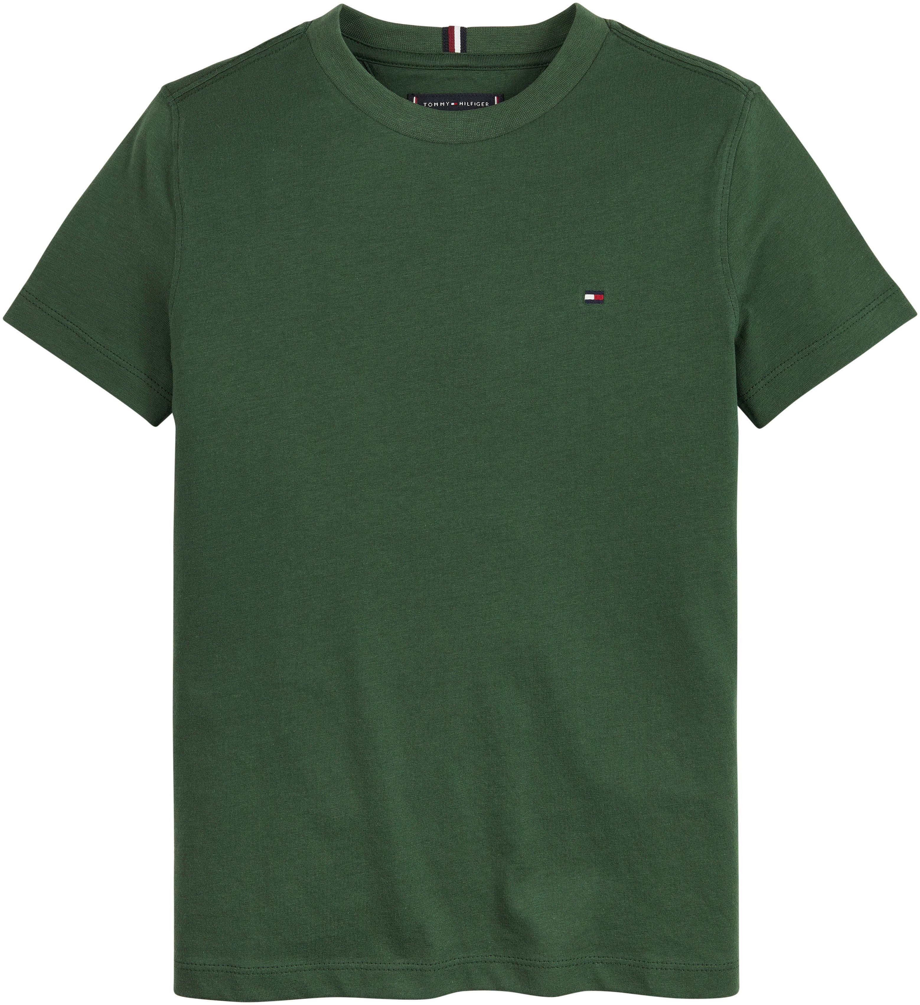 Tommy Hilfiger T-Shirt ESSENTIAL COTTON Druckknöpfen TEE Ausschnitt Green am mit Collegiate