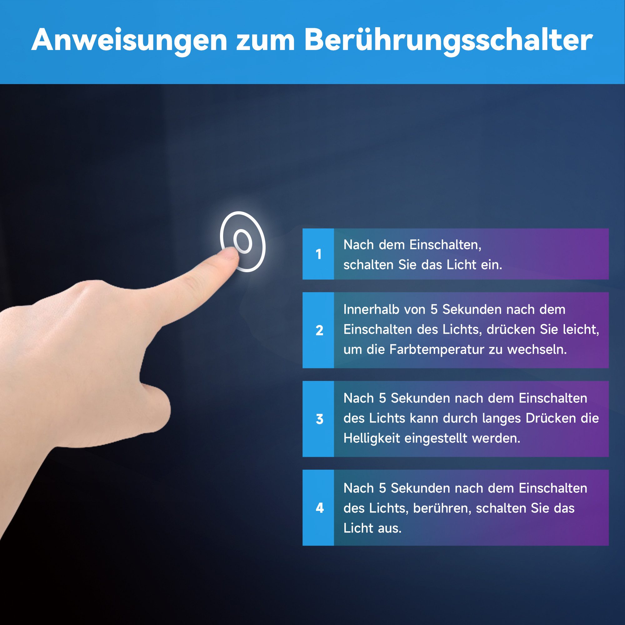 SONNI Badspiegel Spiegel mit dreifarbigem LED-Licht, 80 x 60 cm, Lichtspiegel, Einstellbare Helligkeit, Badezimmerspiegel, Touch-Schalter – Bild 3 von 5