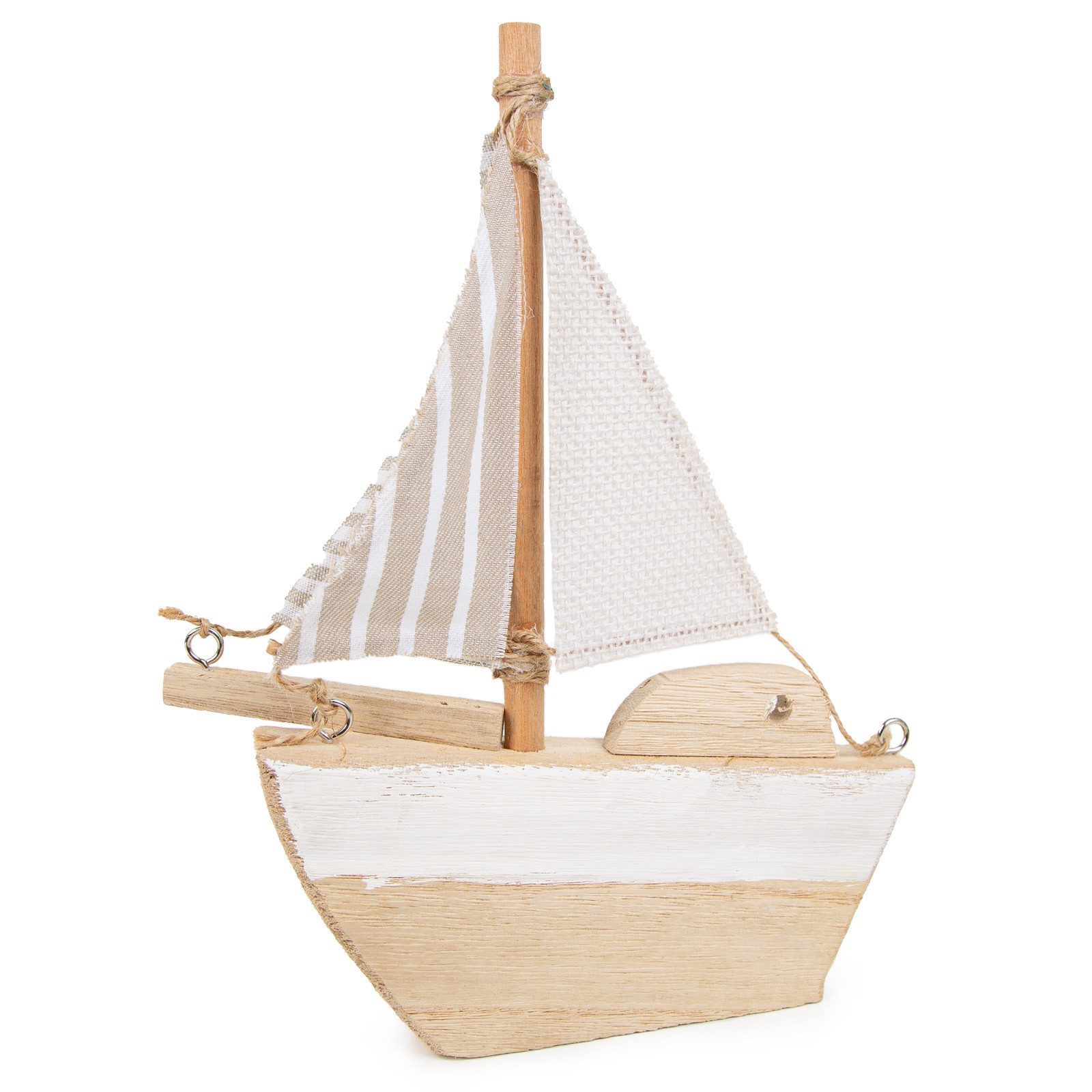 Dekofigur Holz Segelboot braun Natur Stoff-Segel 26 cm