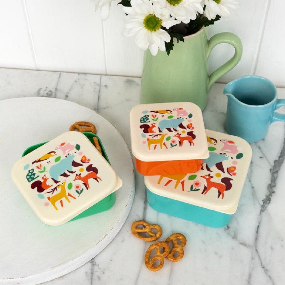 Rex London Lunchbox Snack Box 3er-Set Woodland Waldtiere, Kunststoff, BPA frei, (Set, 3-tlg., ca. 11,5 x 11,5 x 5,5 cm (große Box), jede Box passt genau in den größeren Behälter