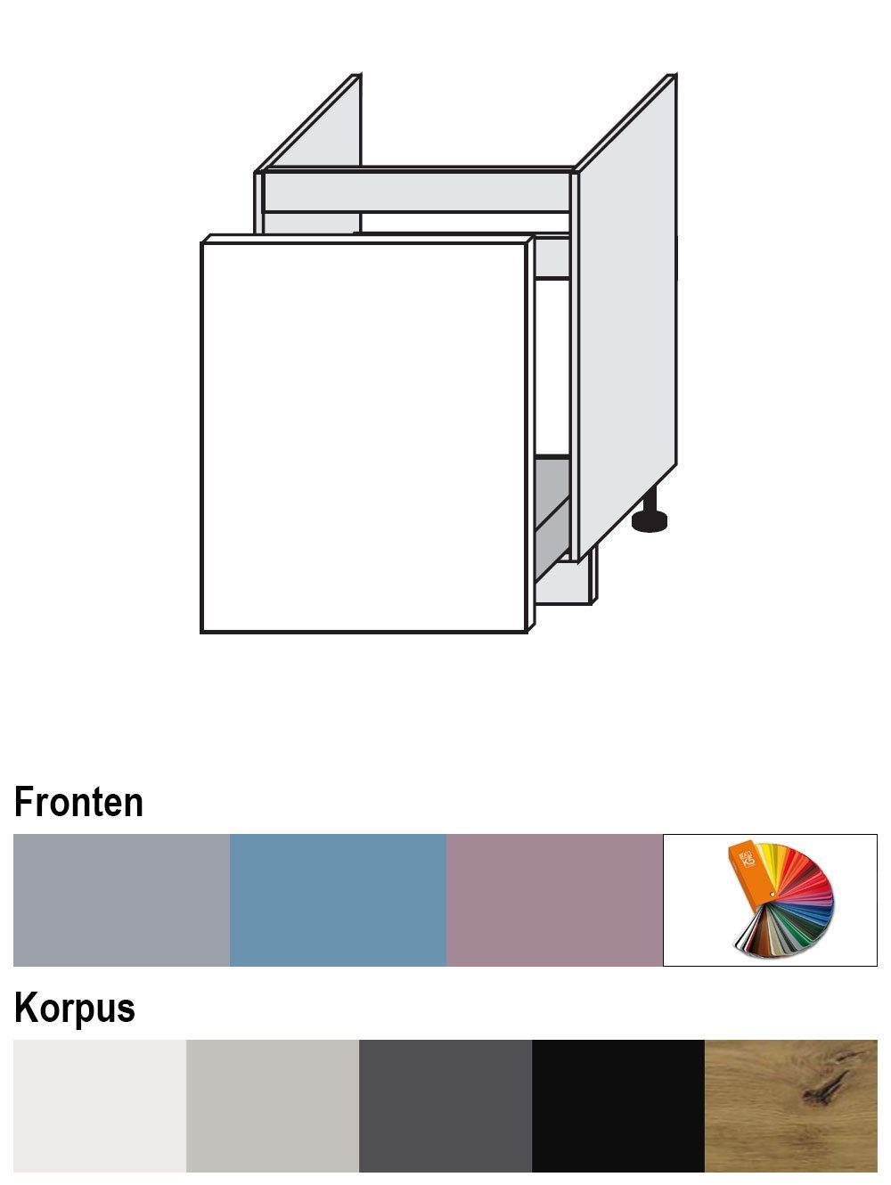 Feldmann-Wohnen Spülenunterschrank Bari (D1ZM/60, 1 Schublade, Blum Metabox Teilauszug, 1-St., moderne Kassettenoptik, lackierte Fronten, 60x50x82cm) Eiche Artisan / RAL Wunschfarbe matt (K5)