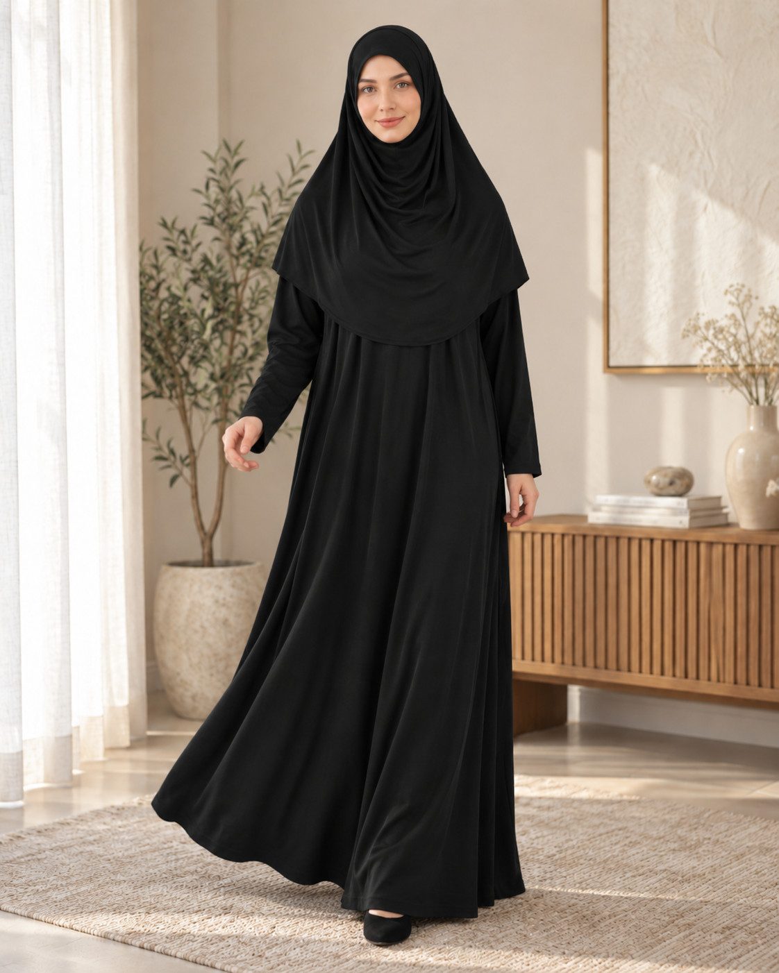 Modavitrini Tunikakleid Gebetskleid mit Hijab islamisches Kleid Kaftan Jilbab Abaya Namaz (Einteilig) komplett Set einteilig