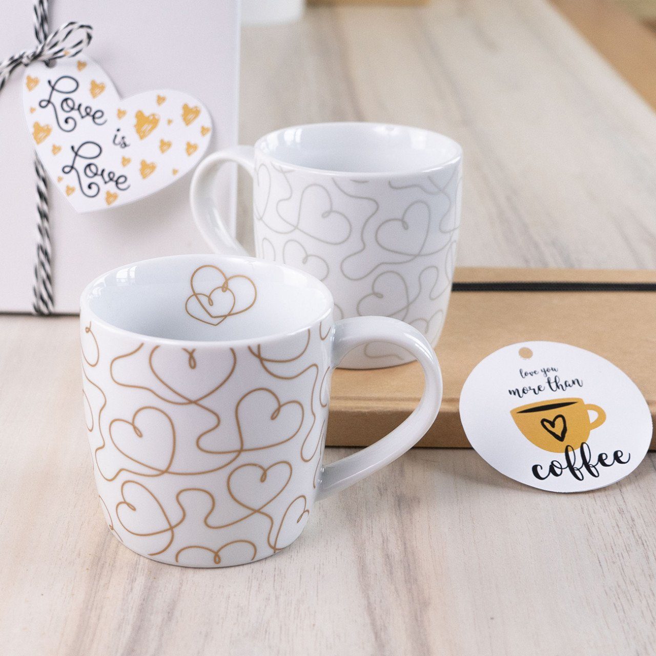 Geda Labels GmbH Tasse Flying Hearts 2er Set, Porzellan, gold & silber, 250 ml, spülmaschinengeeignet