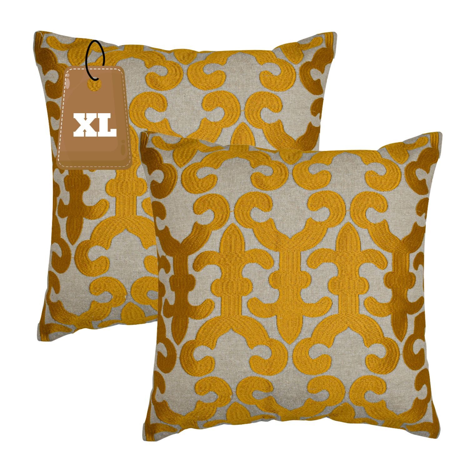 Marrakesch Orient & Mediterran Interior Zierkissen 2er-Set Boho-Kissenbezüge Kayon aus Baumwolle handbestickt, Gold 50 cm, (2 St)