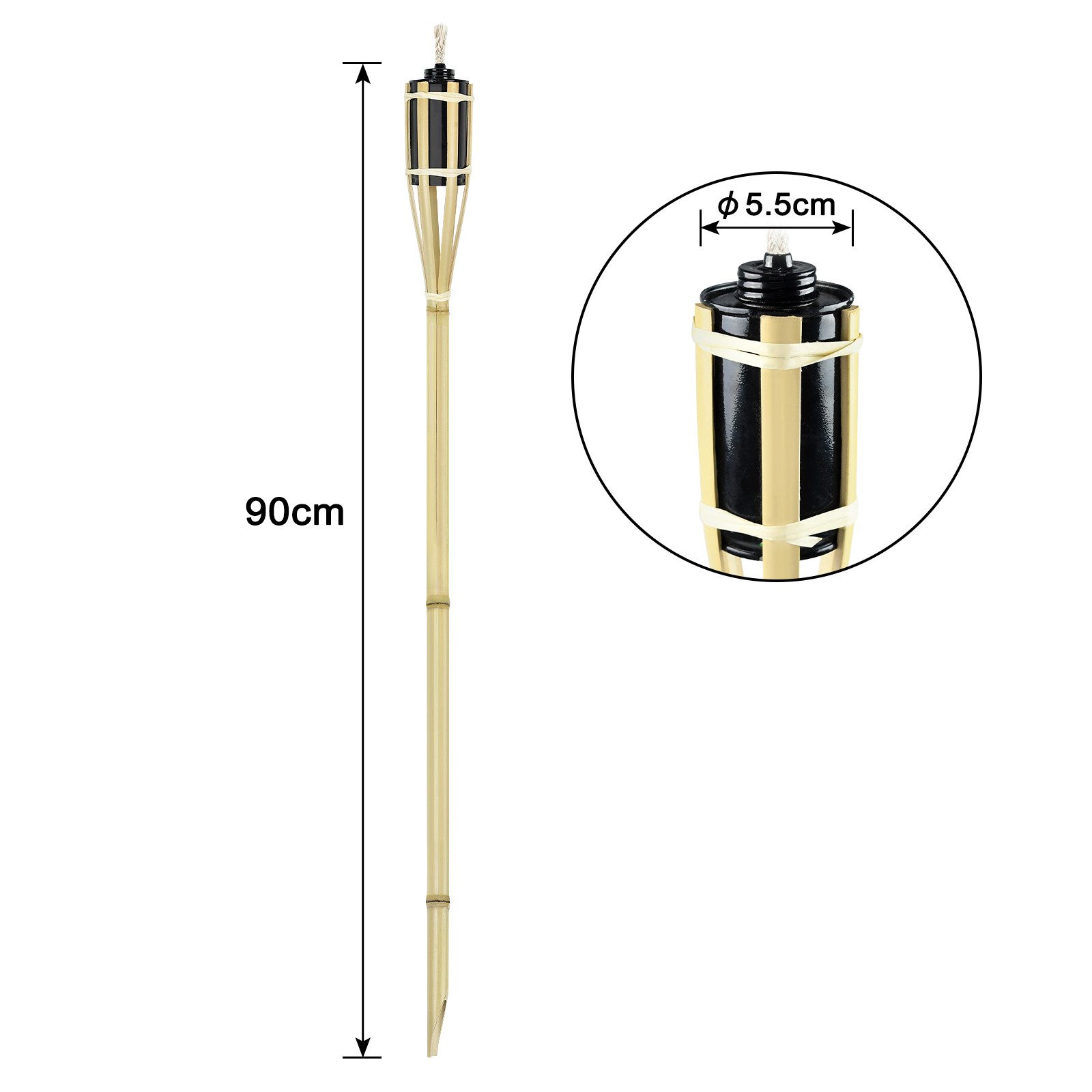FIVMEN Gartenfackel 12er Set Bambusfackeln Fackel für Draußen, Outdoor Fackeln mit Ersatzdocht, Öllampe Wegleuchte, Höhe: 90 cm