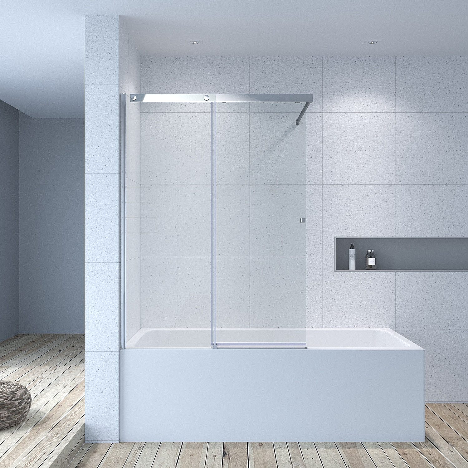 AQUABATOS Badewannenaufsatz mit Schiebetür 110x150 cm Duschwand Glas für Badewanne, 6 mm Einscheibensicherheitsglas (ESG) mit Nano Beschichtung